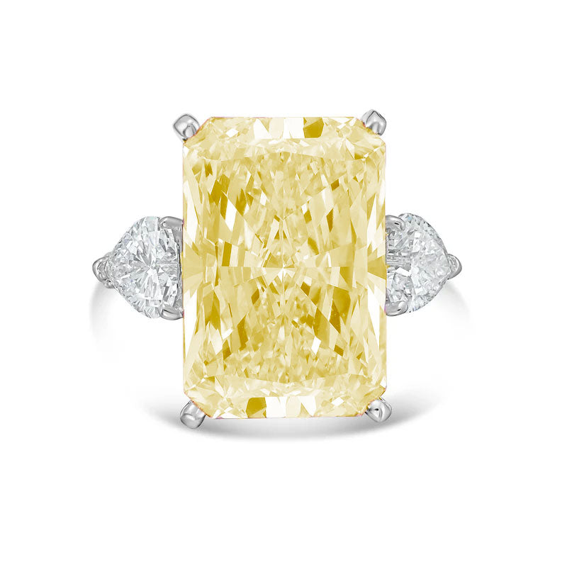 Lab-Grown Yellow Radiant Diamond Ring with Heart Sides, 18k Gold