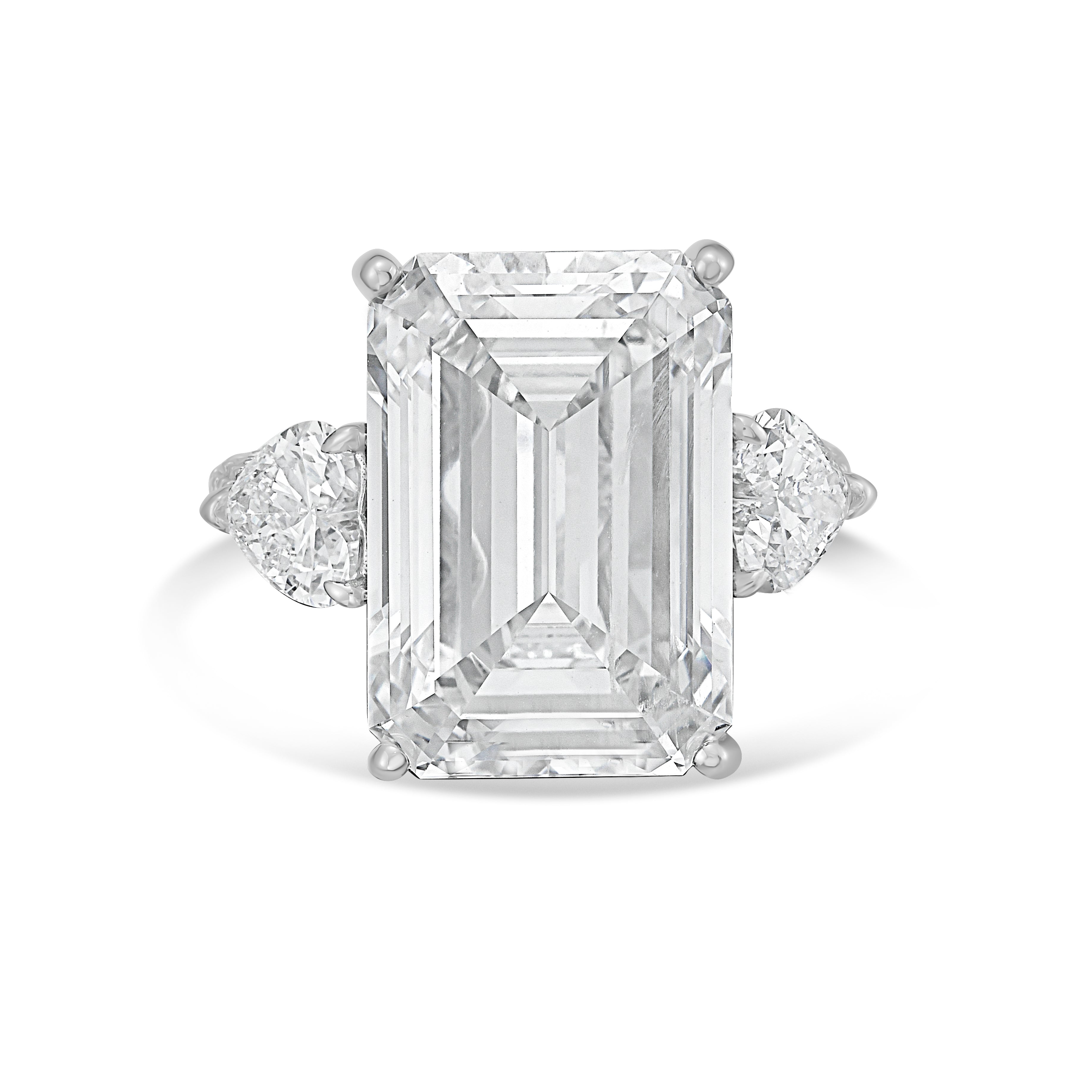 Lab Grown Emerald Diamond Ring With Hearts On Sides