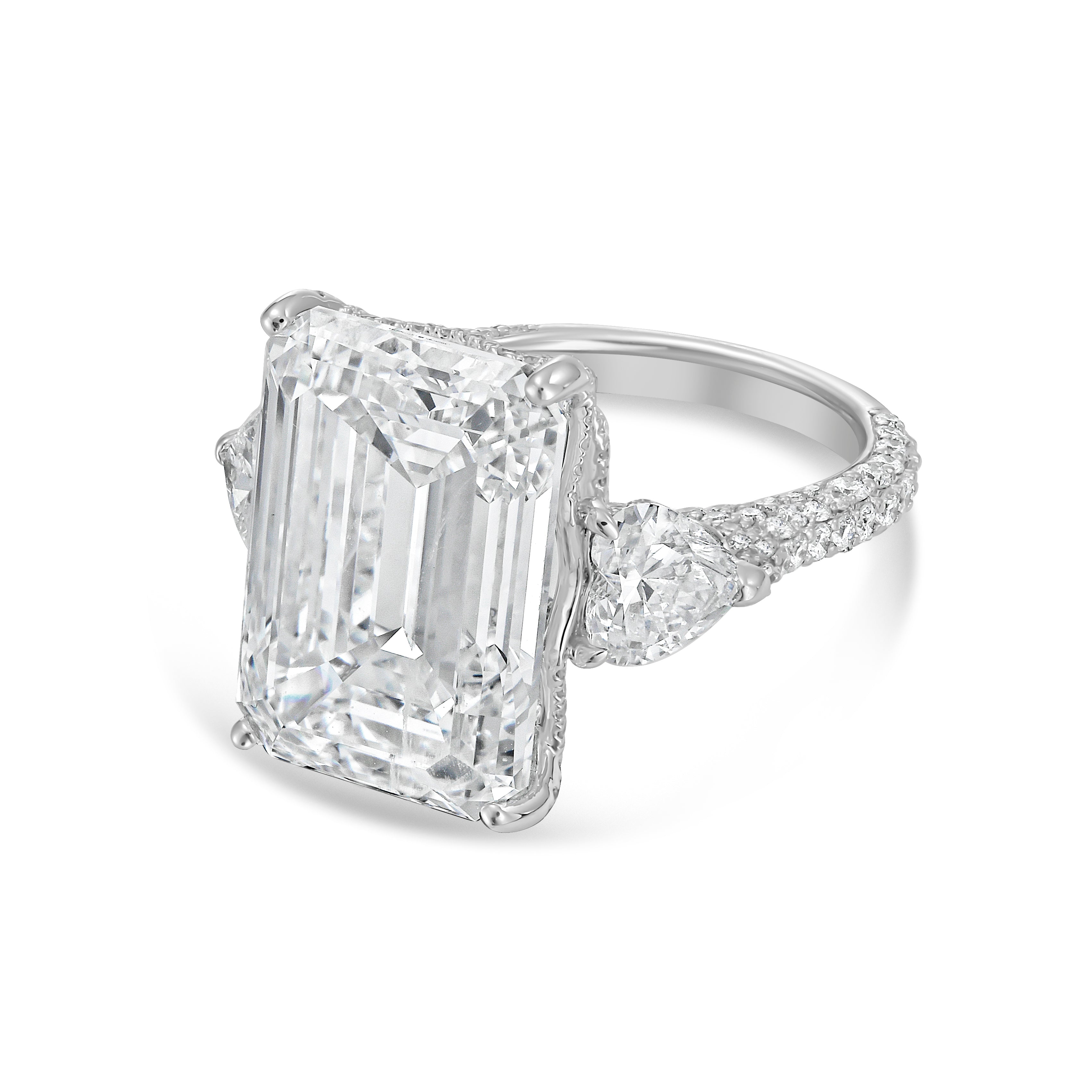 Lab Grown Emerald Diamond Ring With Hearts On Sides