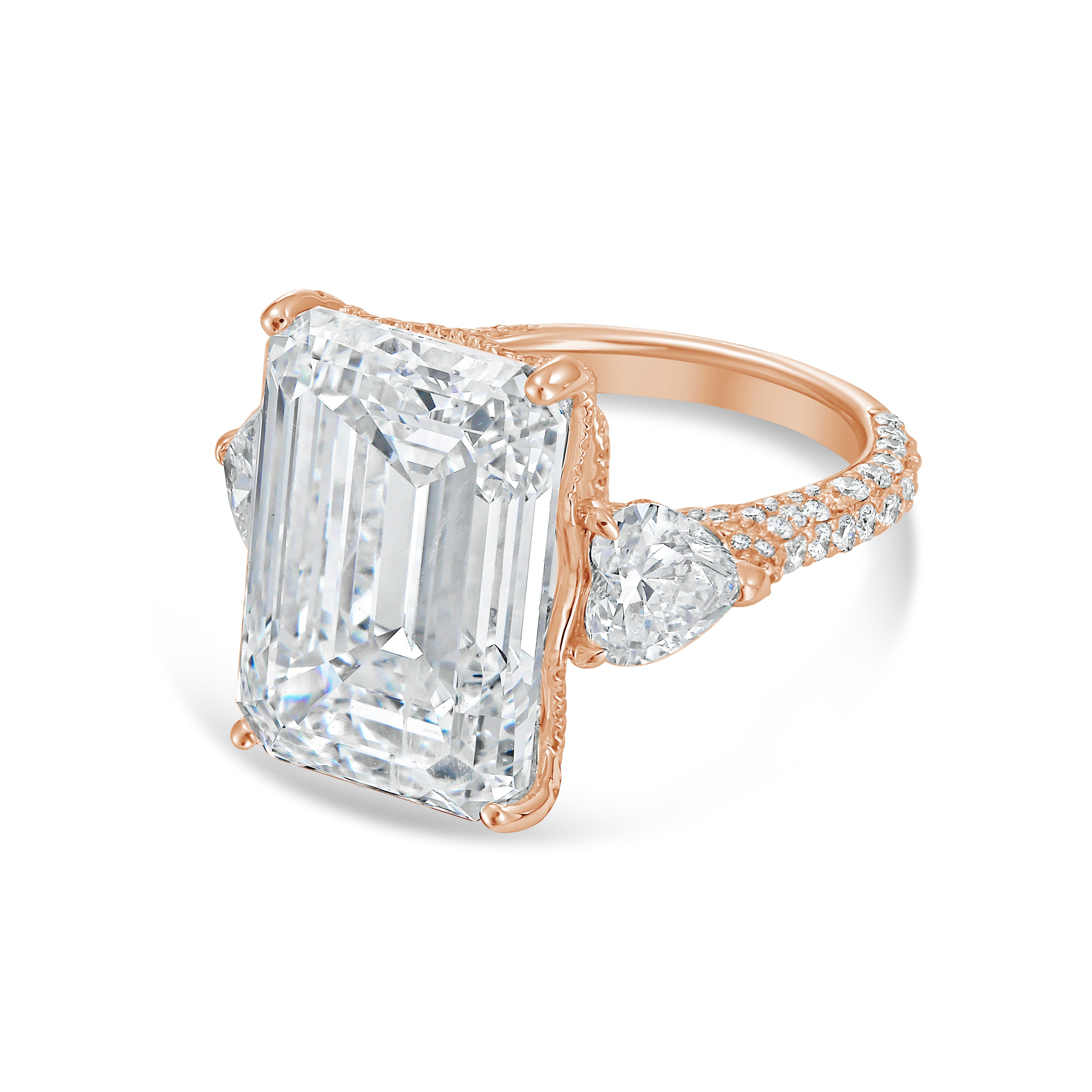 Lab Grown Emerald Diamond Ring With Hearts On Sides