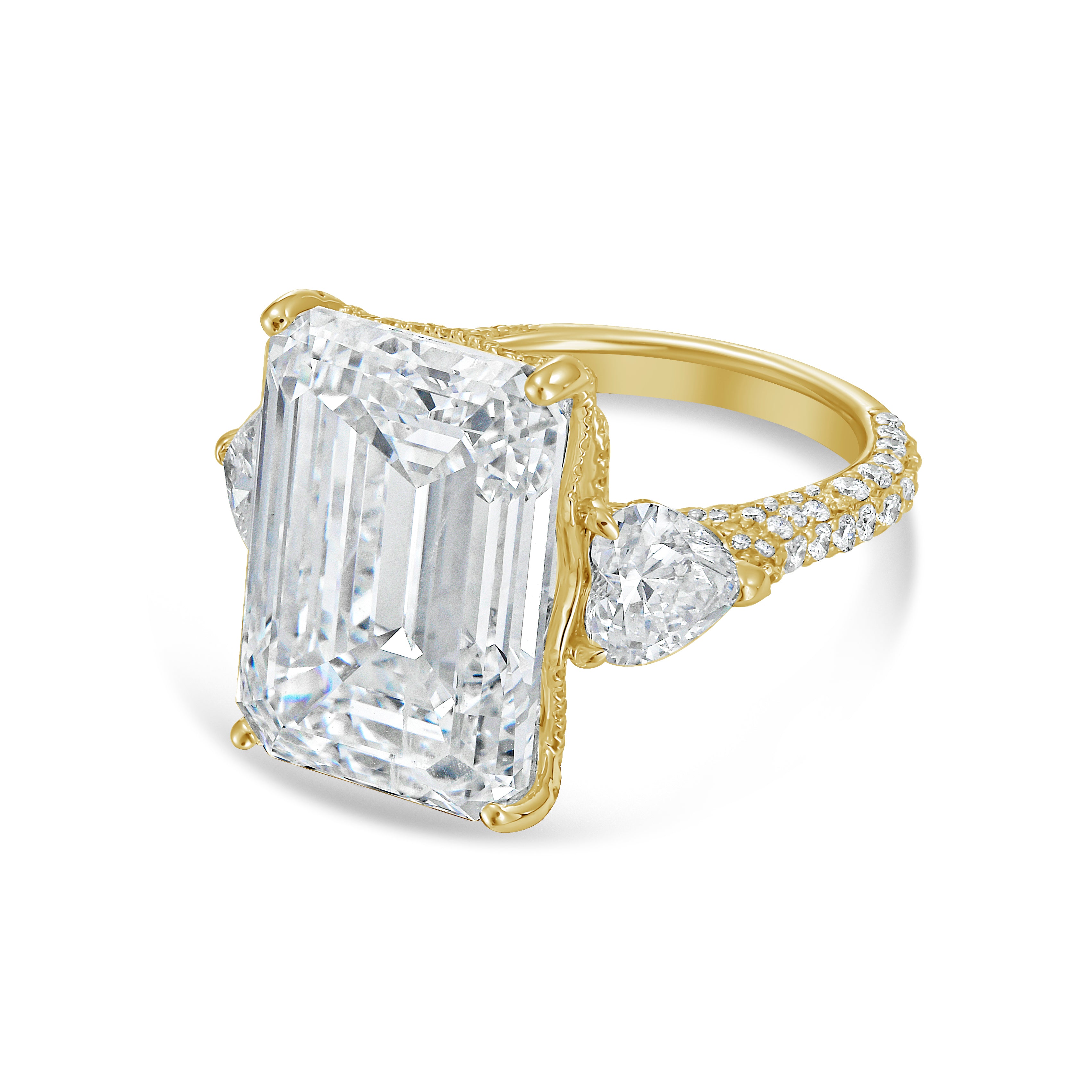 Lab Grown Emerald Diamond Ring With Hearts On Sides