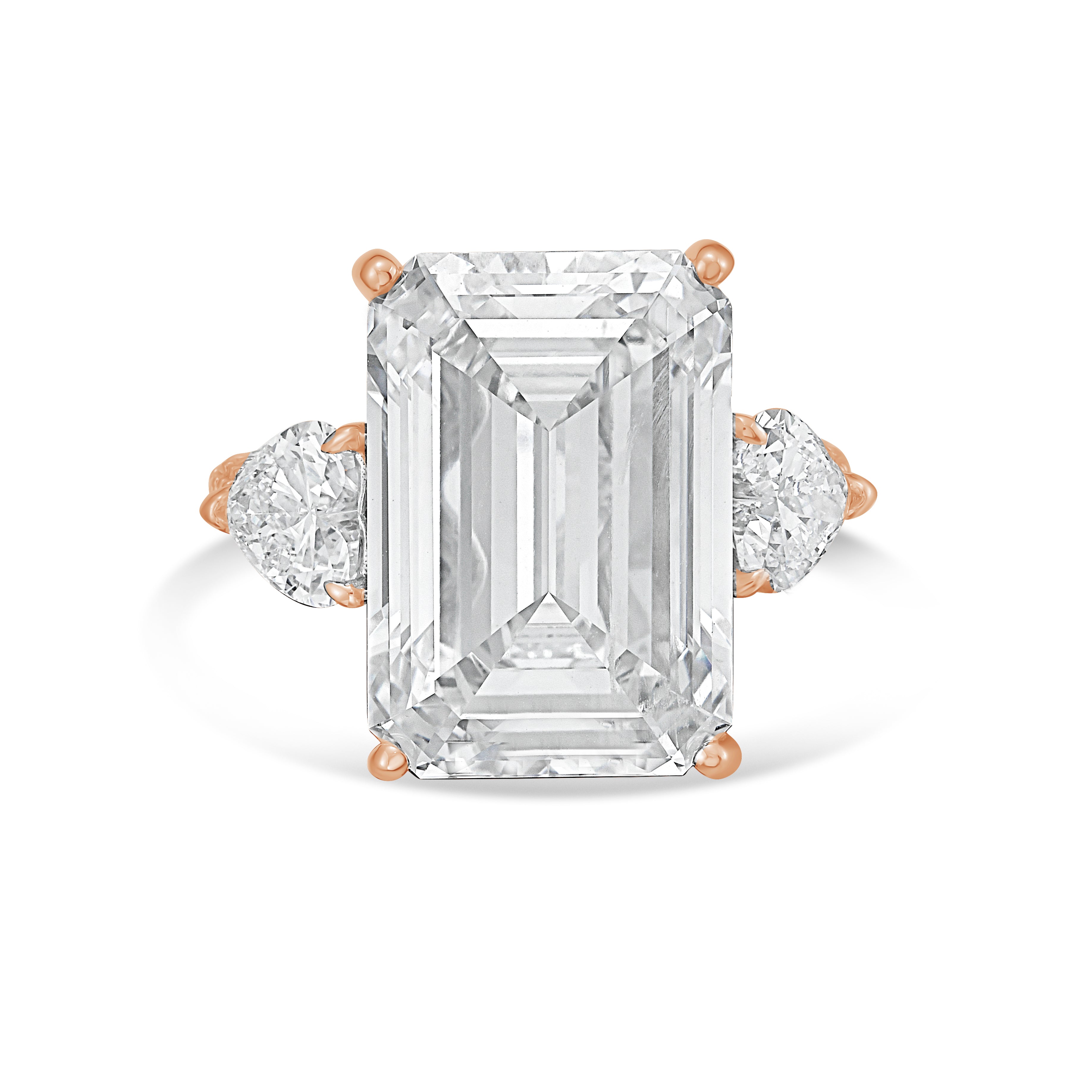 Lab Grown Emerald Diamond Ring With Hearts On Sides