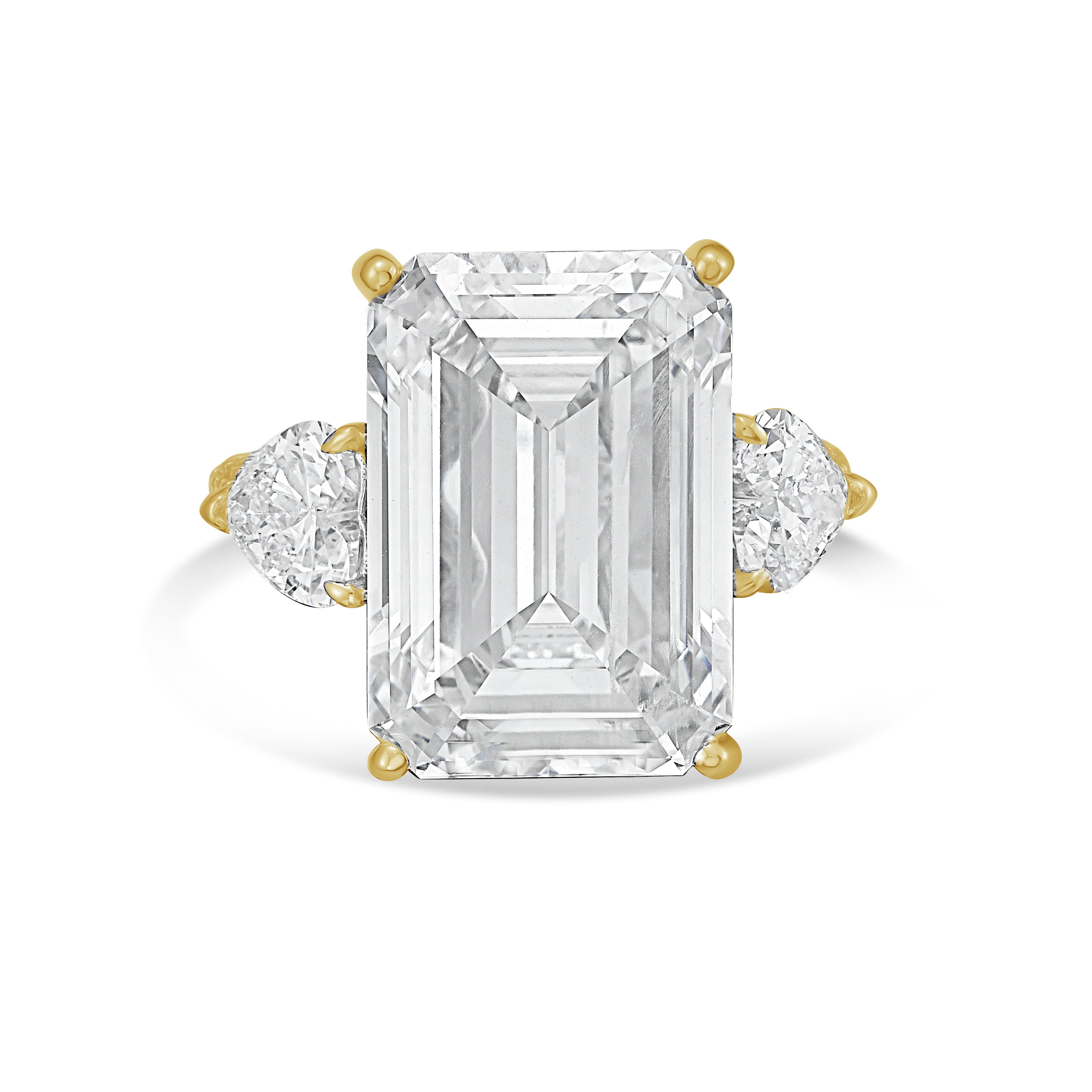 Lab Grown Emerald Diamond Ring With Hearts On Sides