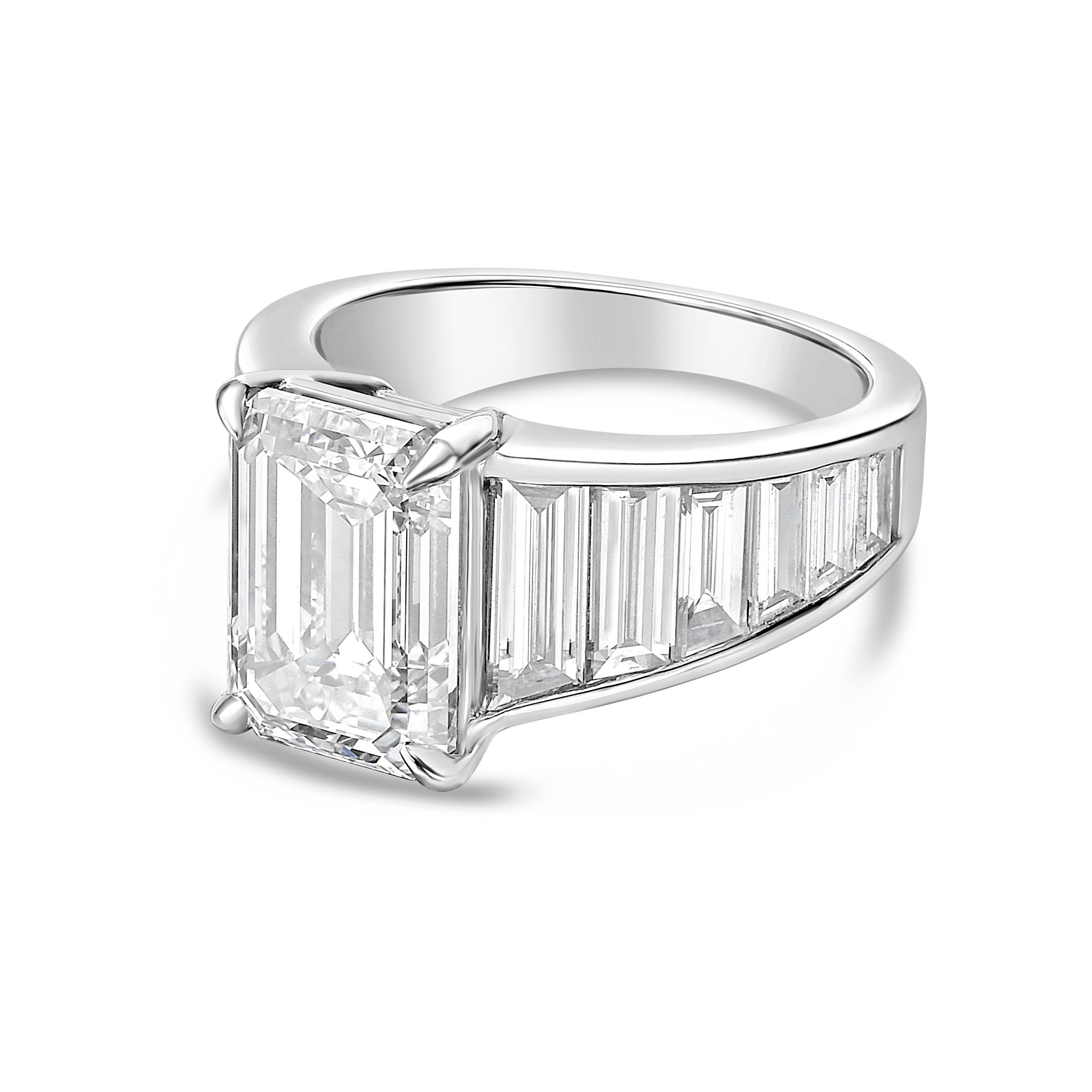 Lab Grown Emerald Cut Ring with Baguettes