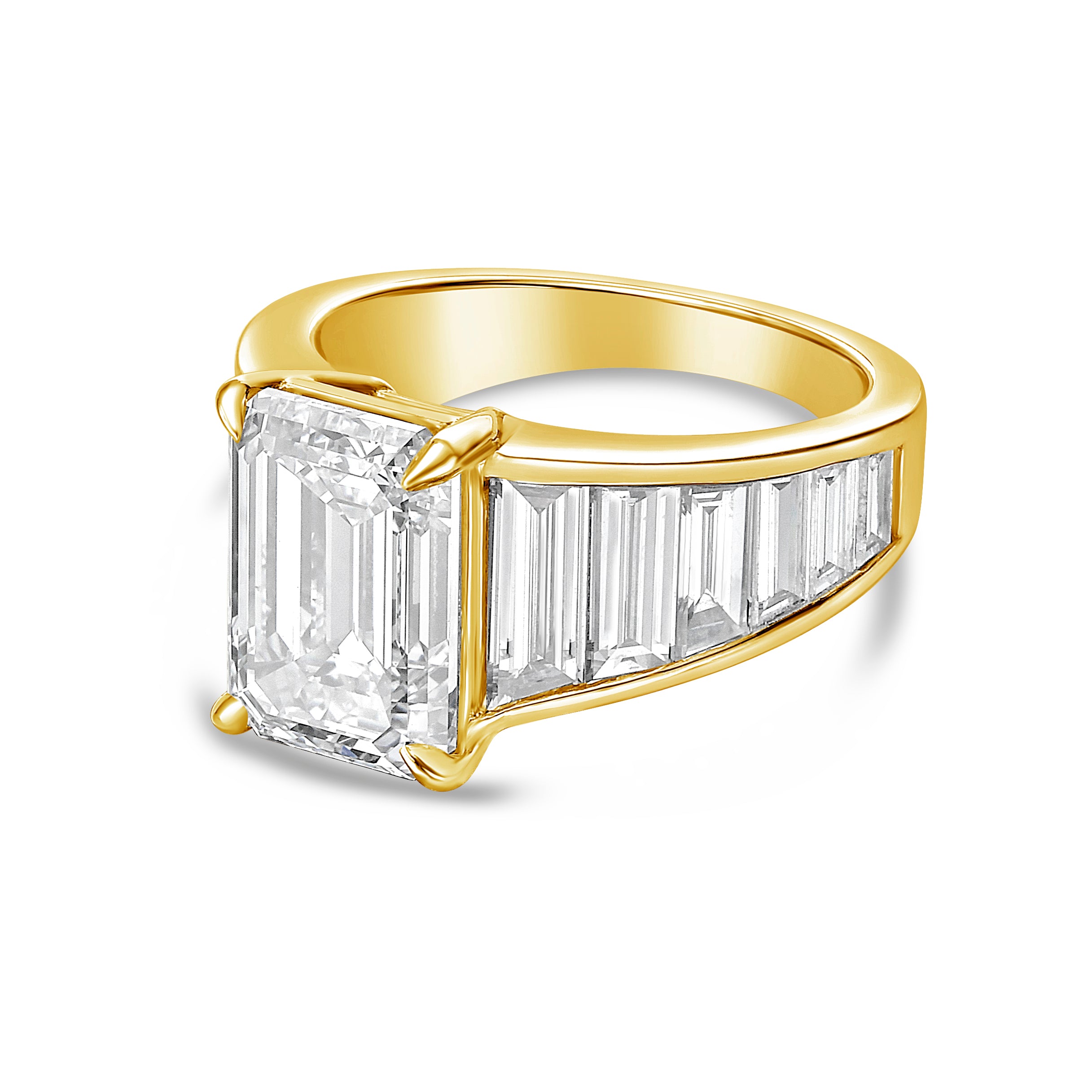 Lab Grown Emerald Cut Ring with Baguettes