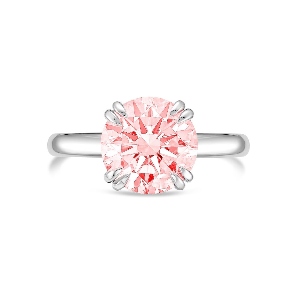 Lab-Grown Pink Round Split Claw Engagement Ring, 14k Gold