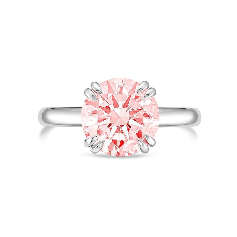 Lab-Grown Pink Round Split Claw Engagement Ring, 14k Gold