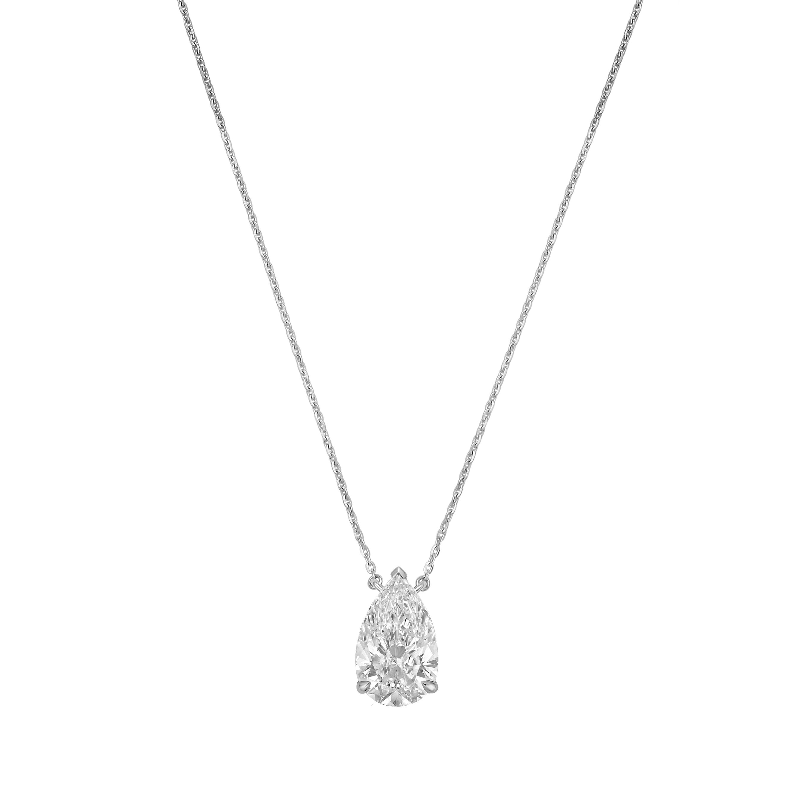East-west pear lab diamond pendant in 14K yellow gold on 16–18 inch chain