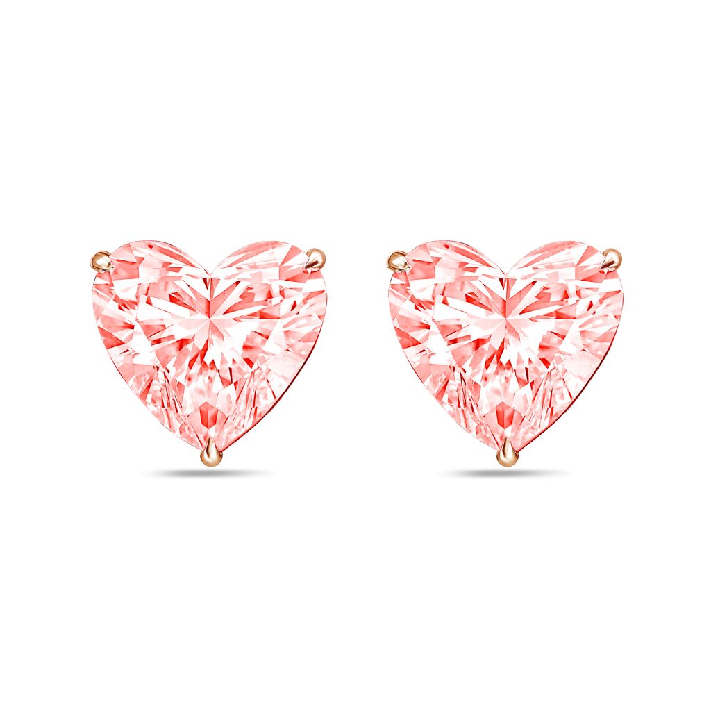 Lab-Grown Pink Heart Diamond Stud Earrings, 4-Prong, 14K Gold