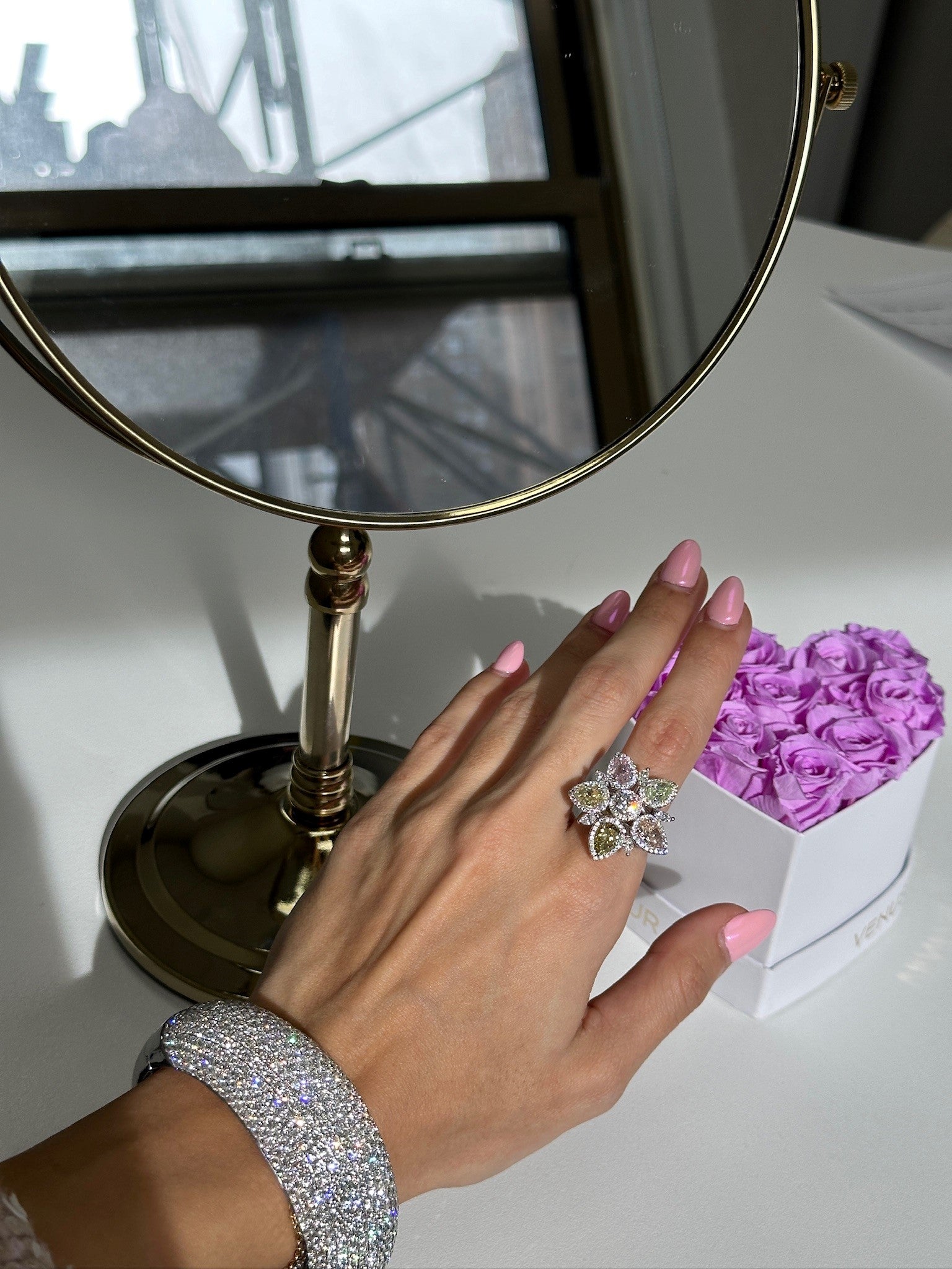 Fancy Colored Flower Diamond Ring