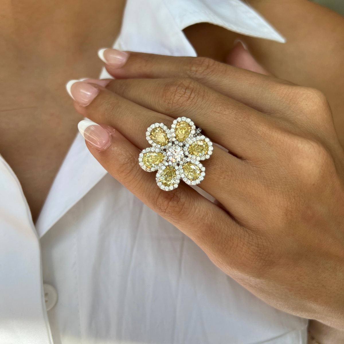 Yellow Diamond Flower Ring