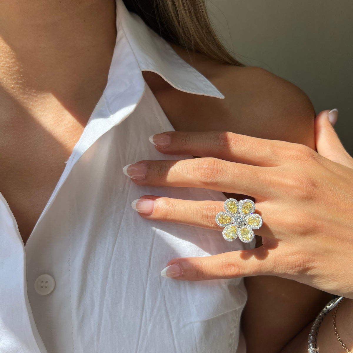 Yellow Diamond Flower Ring