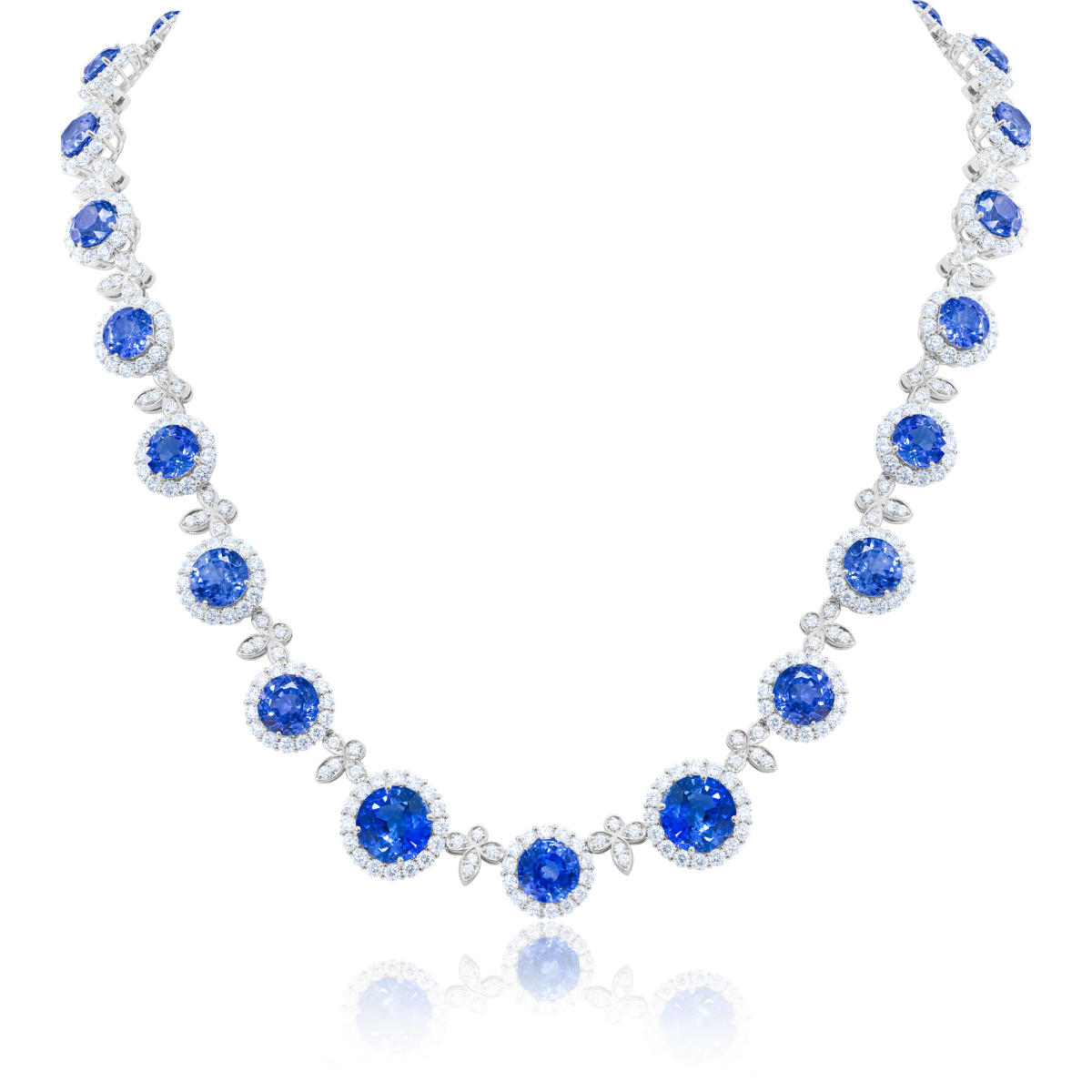 Ceylon Sapphire Diamond Halo Necklace