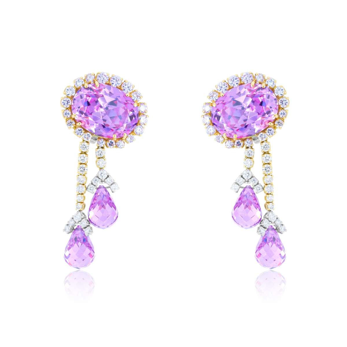 Purple-ish Pink Quartz Diamond Halo Earring