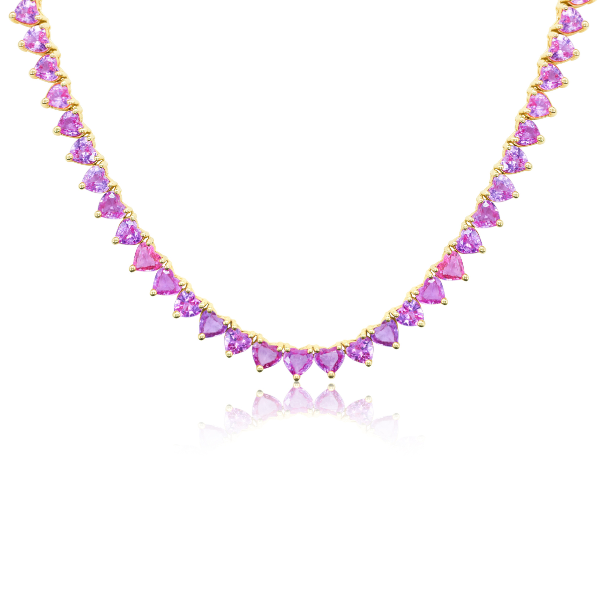 Pink Sapphire Heart TennisNecklace
