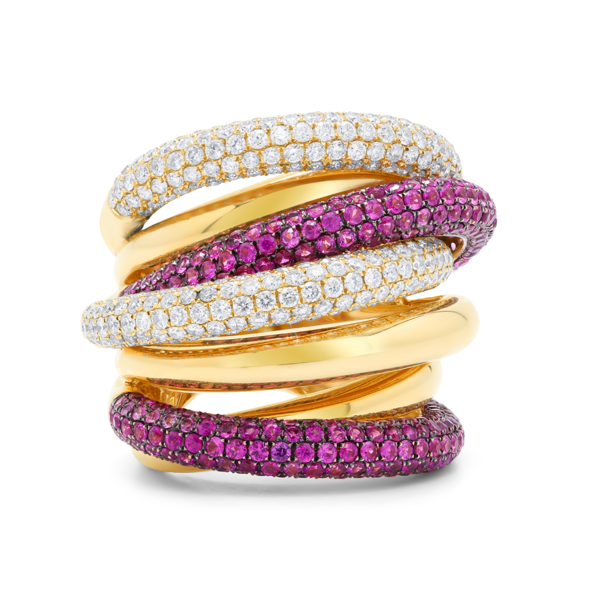 Pink Sapphire Diamond Multi Band Ring