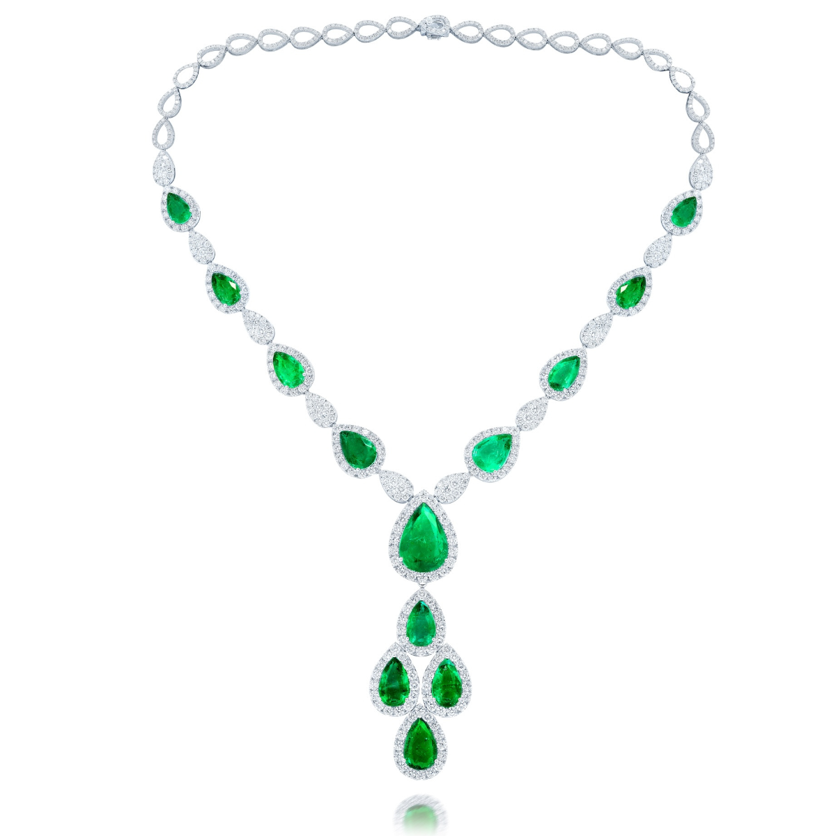 Emerald Diamond Pear Drop Necklace
