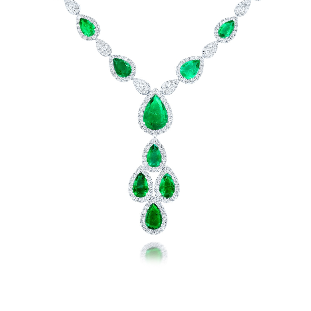 Emerald Diamond Pear Drop Necklace