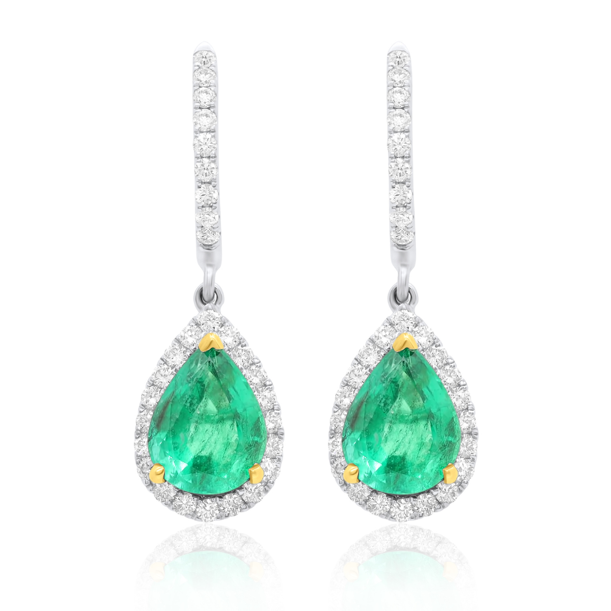 Pear Drop Halo Emerald Earrings