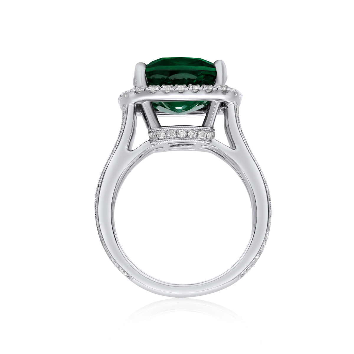 Cushion Cut Emerald Diamond Halo Ring