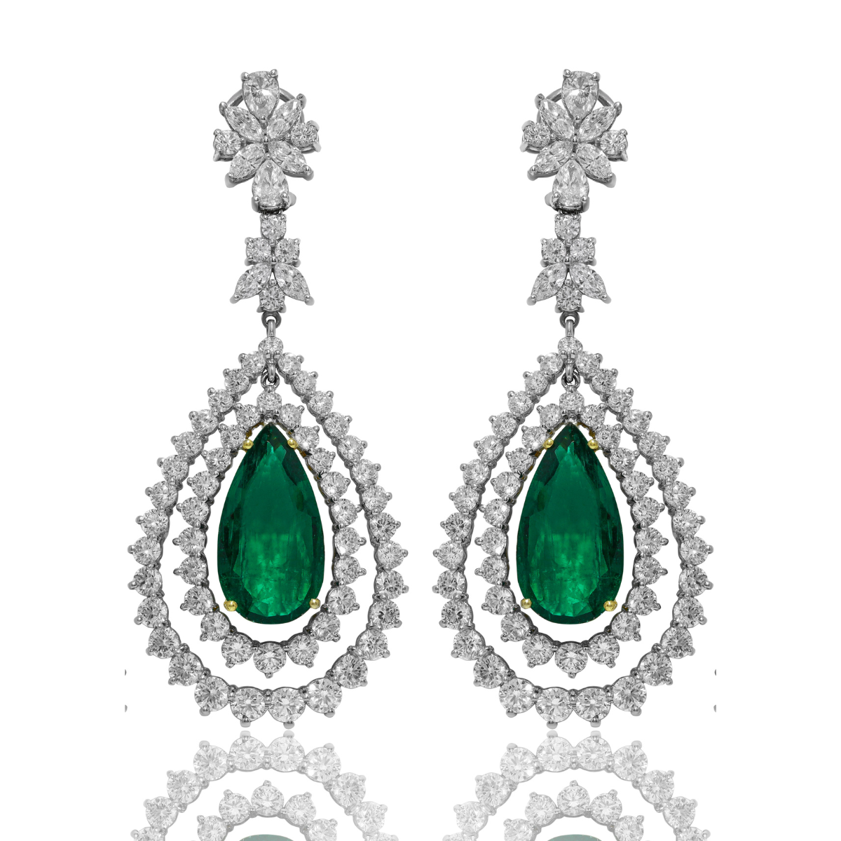 Emerald Pear Diamond Drop Earrings