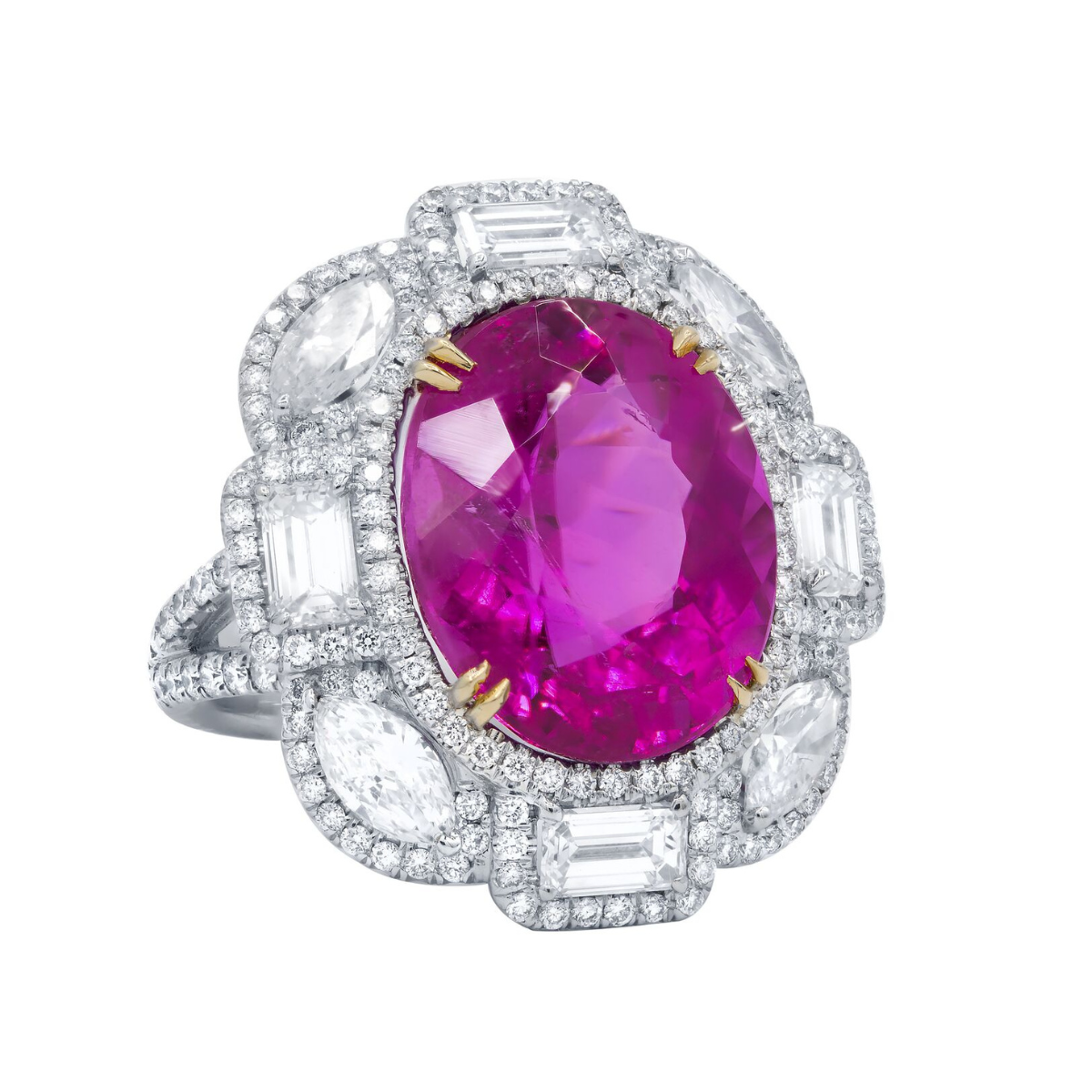 Pink Tourmaline Art-Deco Diamond Ring