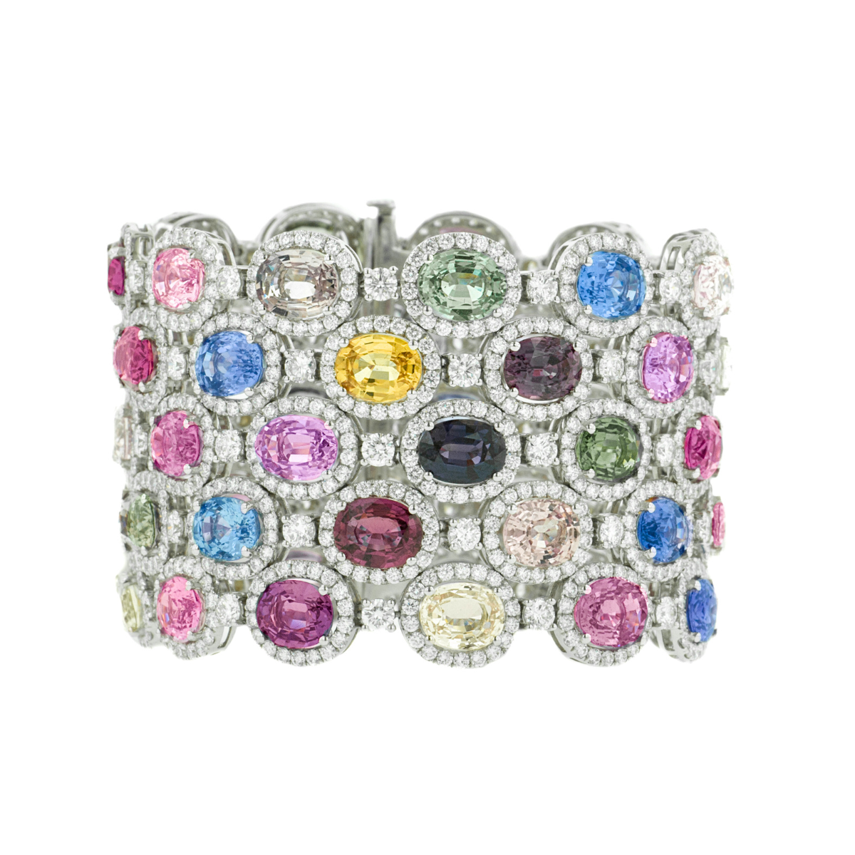 Multi Colored Sapphire Stacked Diamond Bracelet