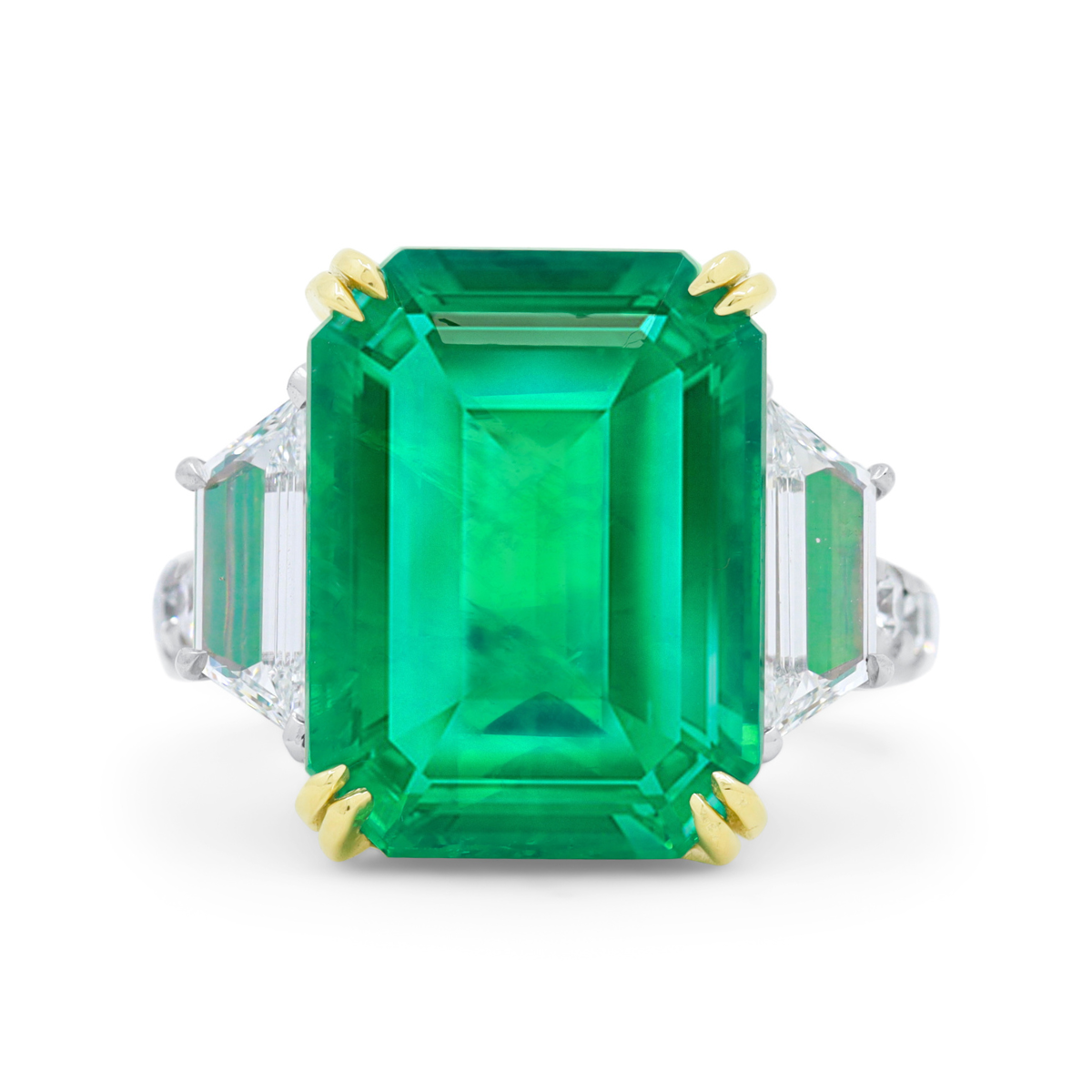 Emerald Three Stone Diamond Ring