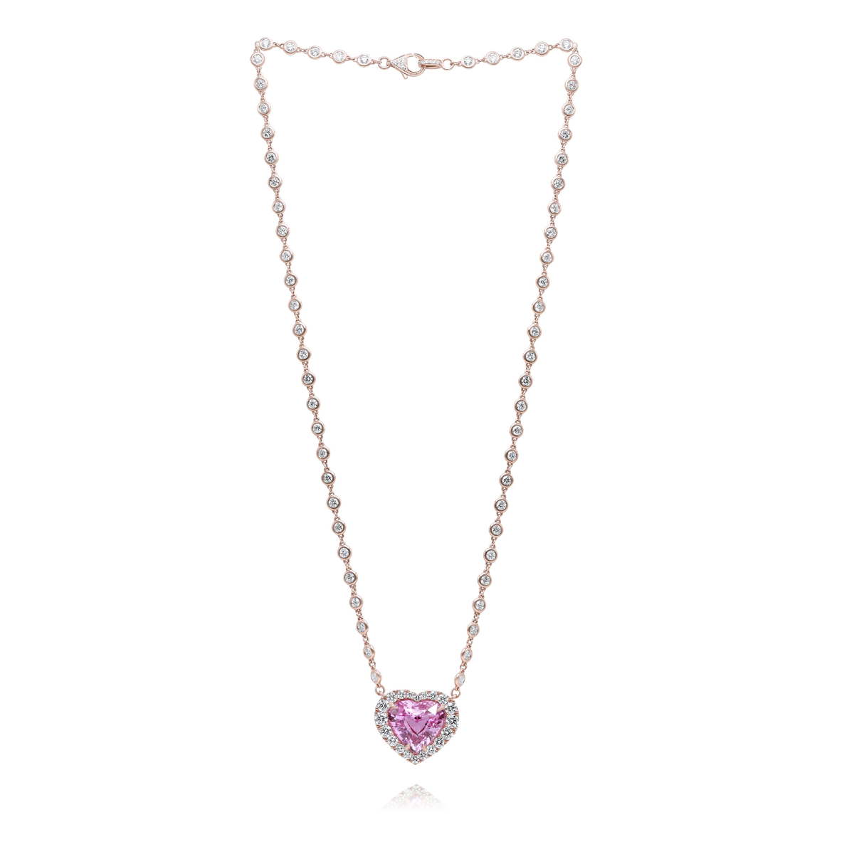 Rose Gold Pink Sapphire Heart Necklace