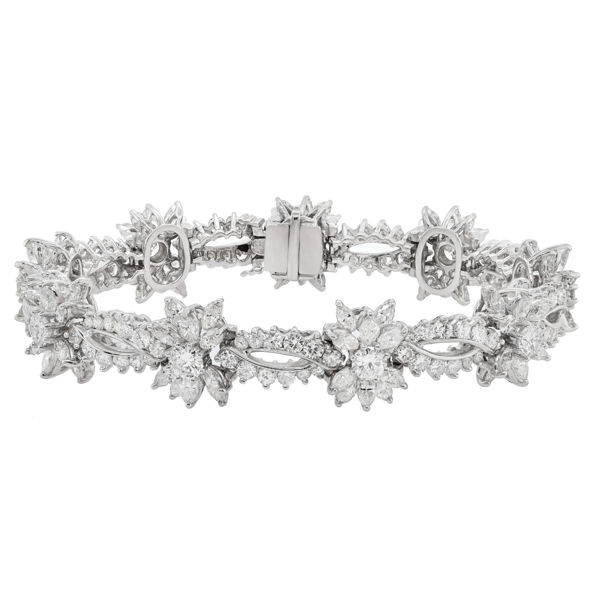 Platinum Snow Flake Cluster Diamond Bracelet
