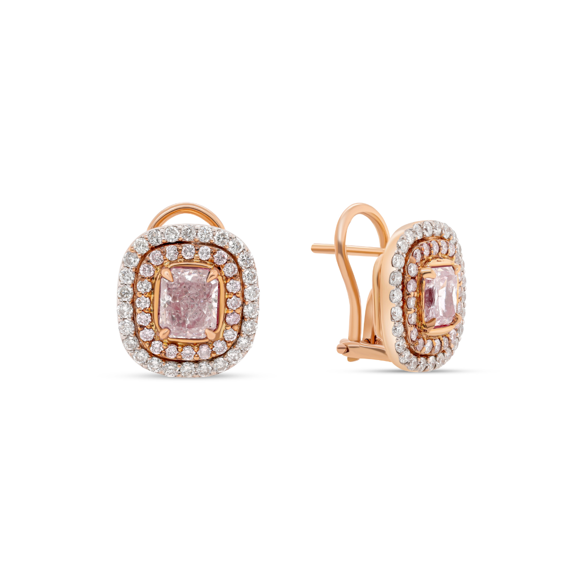 Fancy Pink Double Halo Diamond Stud Earring