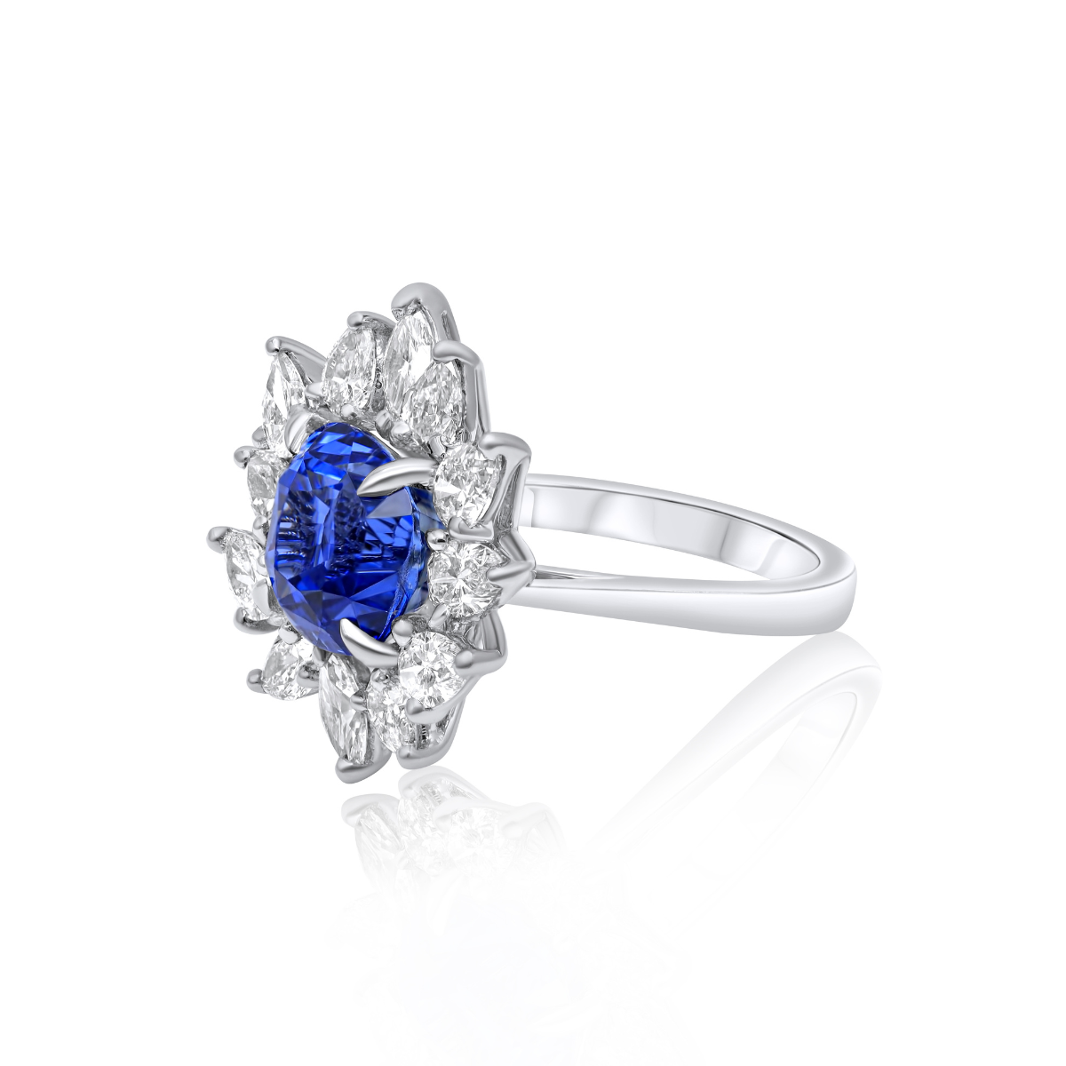 Sapphire Diamond Flower Ring