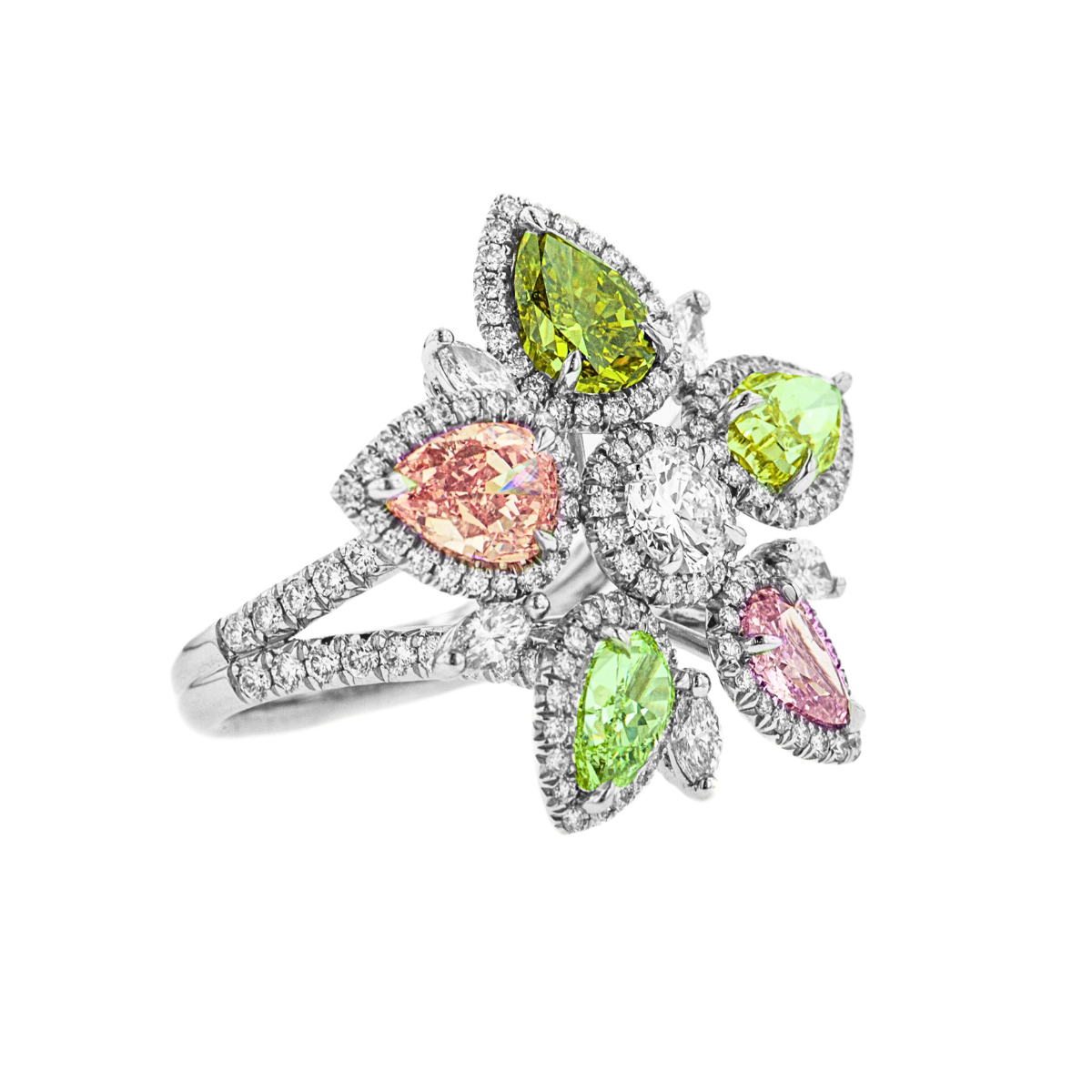 Fancy Colored Flower Diamond Ring