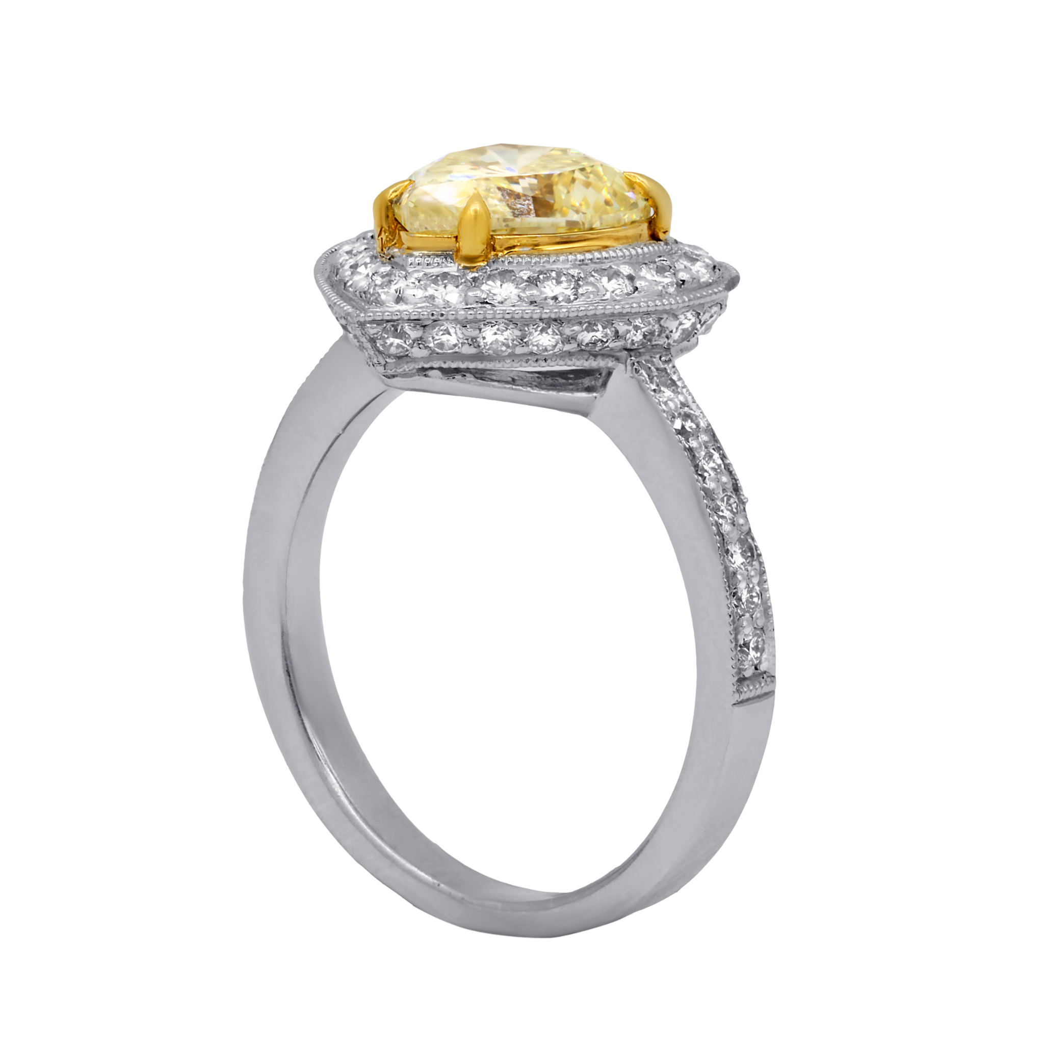 Fancy yellow heart diamond engagement ring with 1.00ct halo
