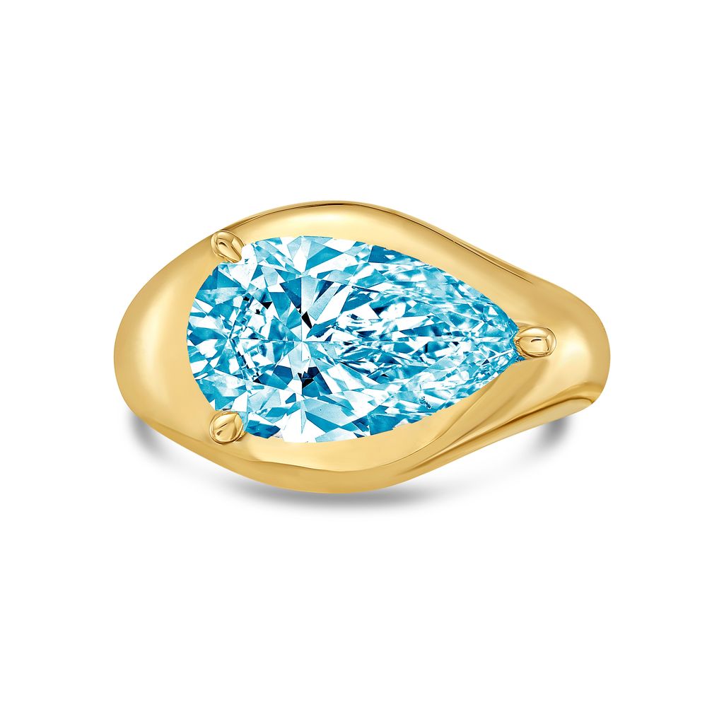 Lab-Grown Blue East-West Pear Diamond Dome Ring, 14k Gold