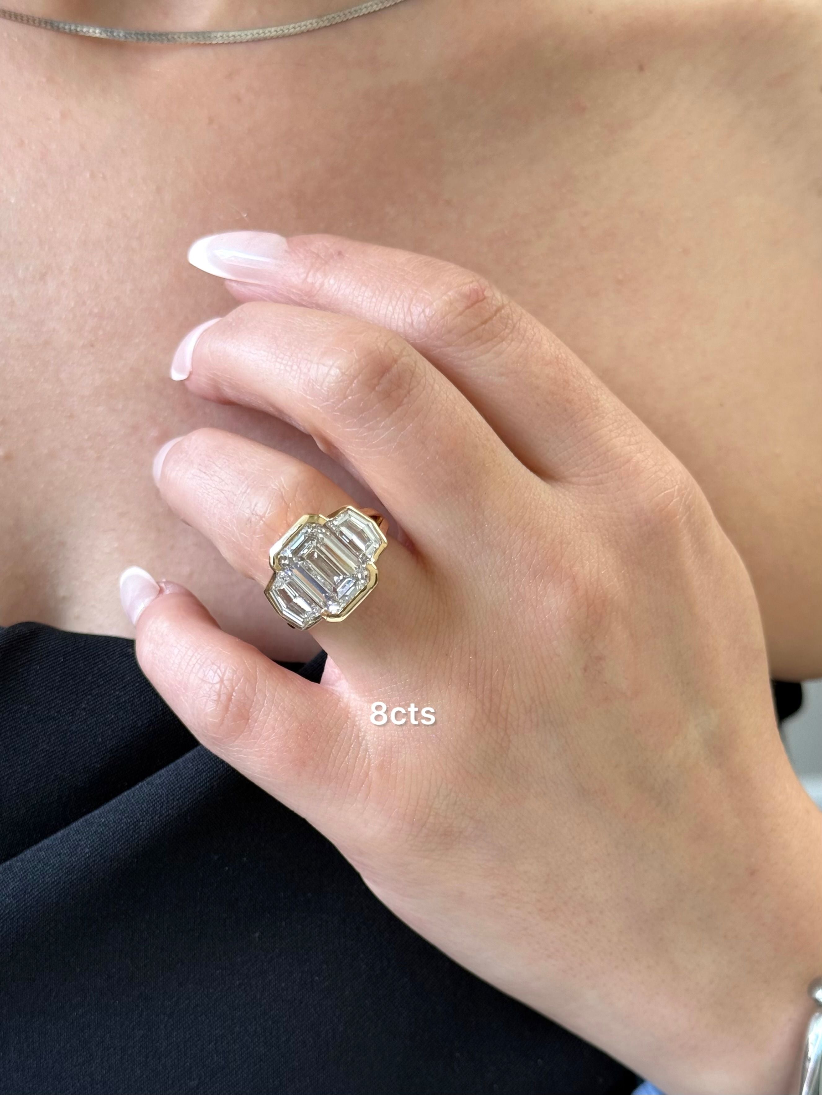 Lab-Grown Emerald Cut Bezel Ring with Cadilac