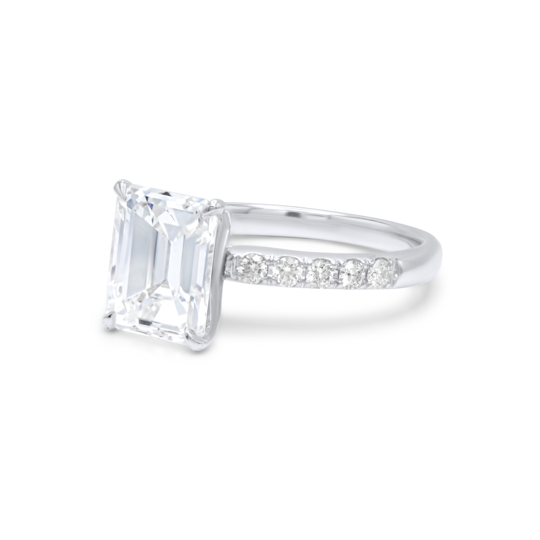 GIA-certified emerald cut diamond ring with pavé round diamonds