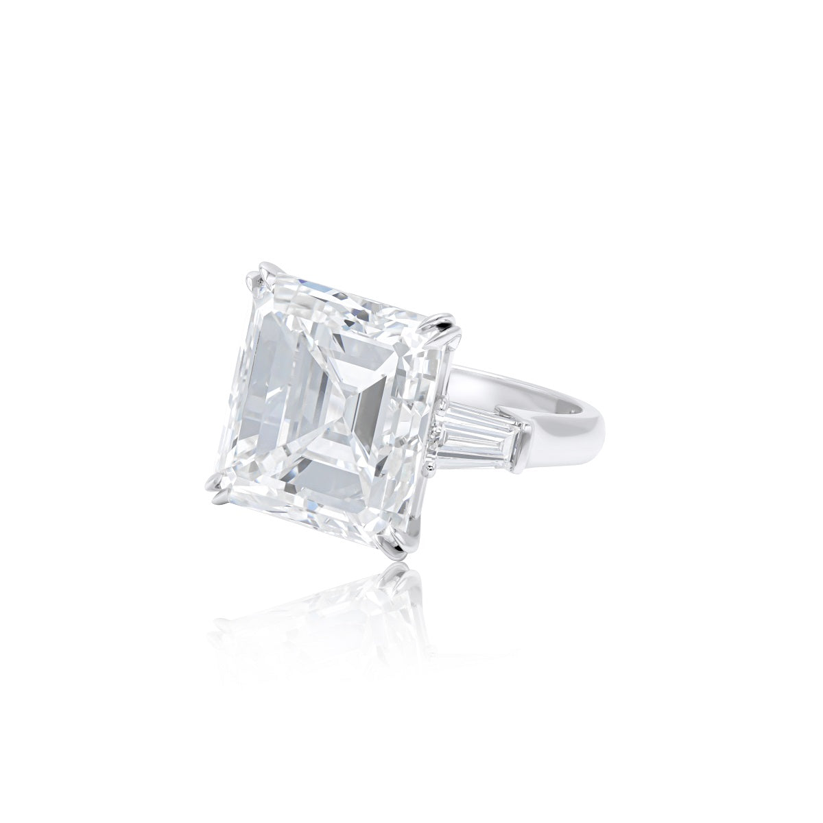 GIA certified Asscher cut diamond ring in platinum with H color VS2 clarity