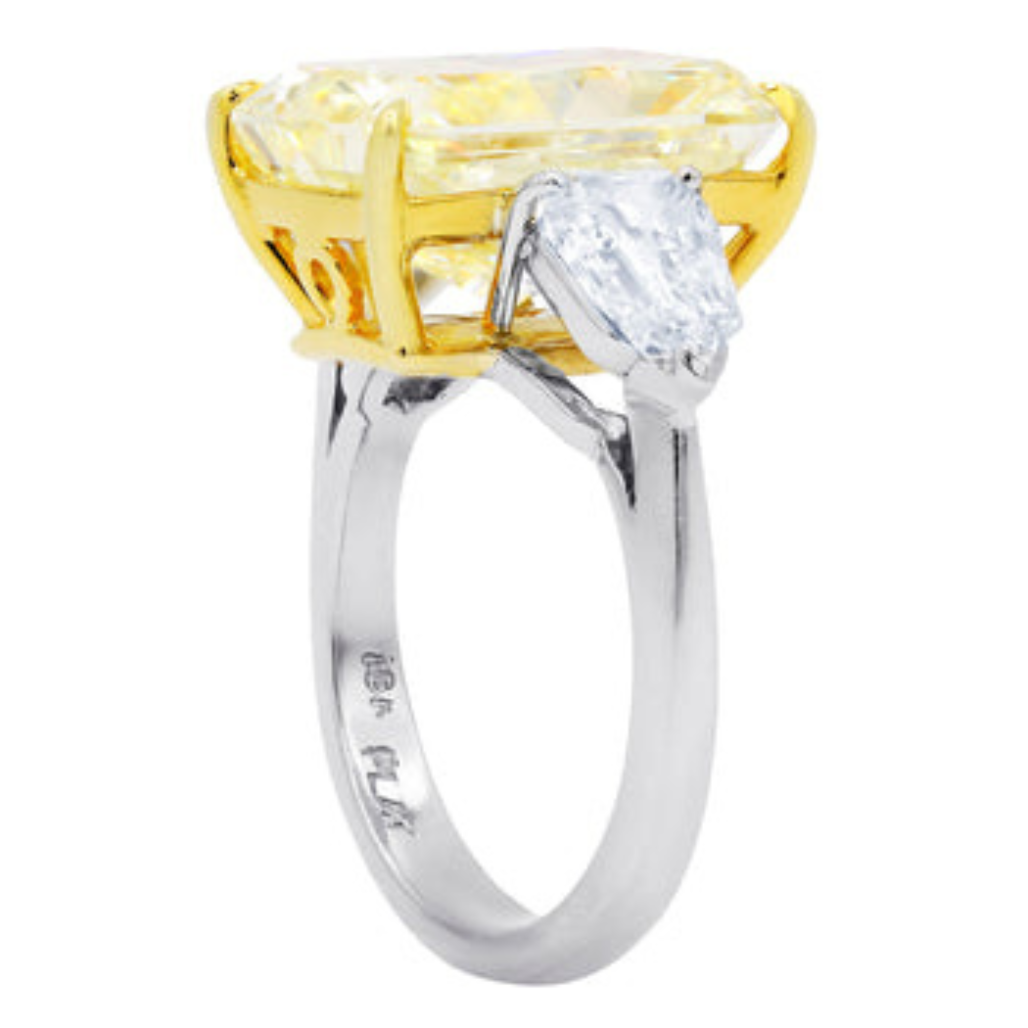GIA certified fancy yellow diamond three-stone ring