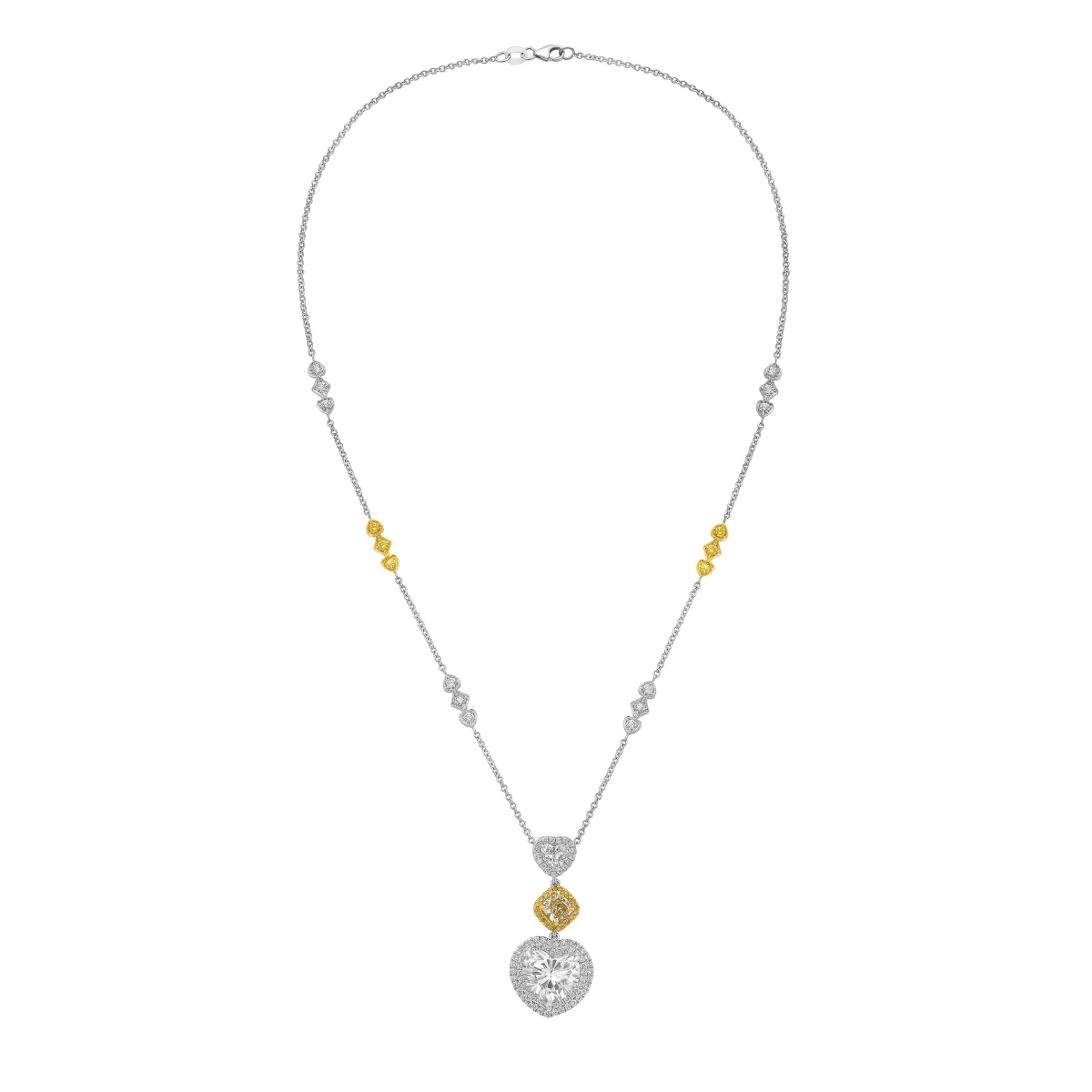 GIA certified heart-shaped diamond pendant with pavé and brown cushion accents