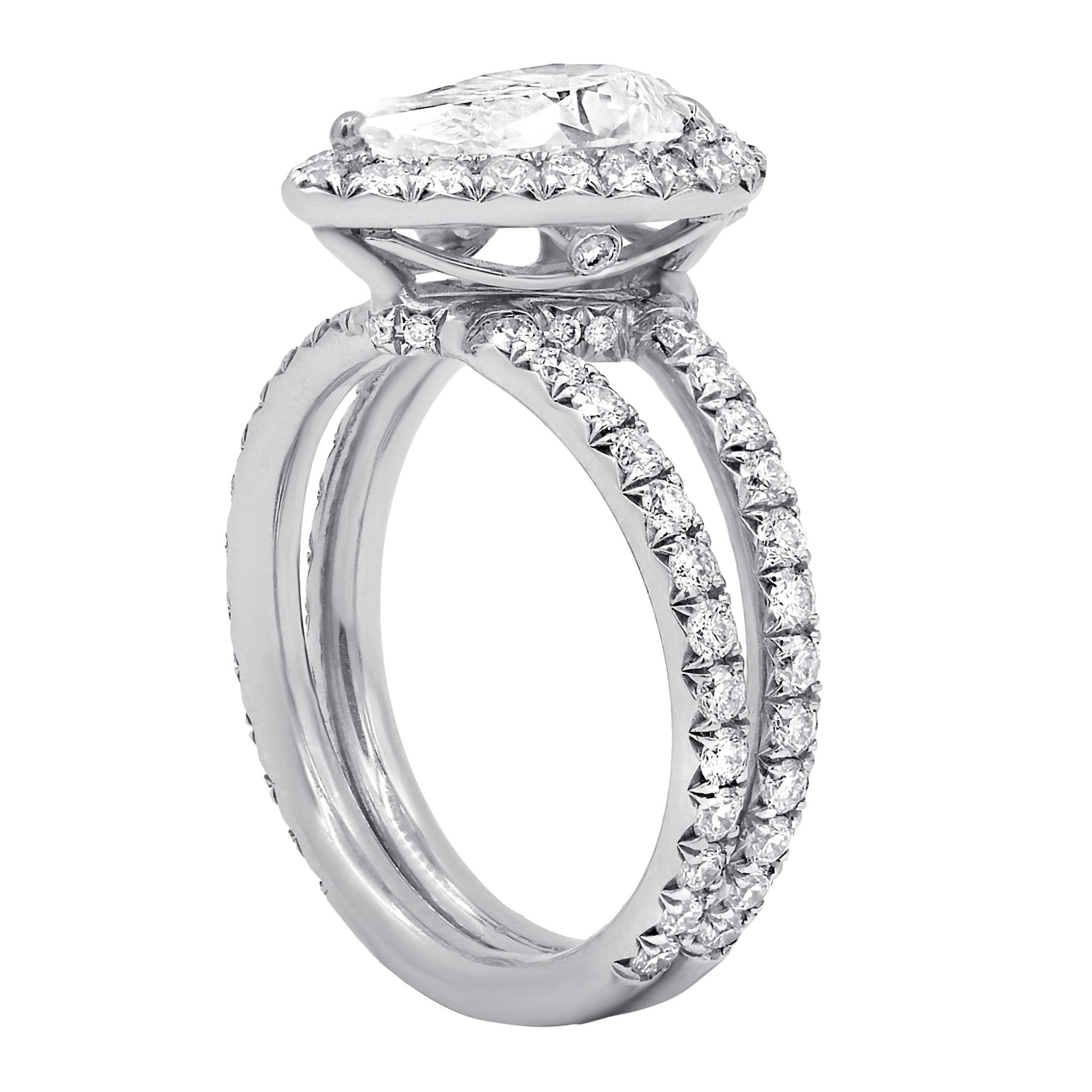 GIA certified pear diamond engagement ring with pavé band