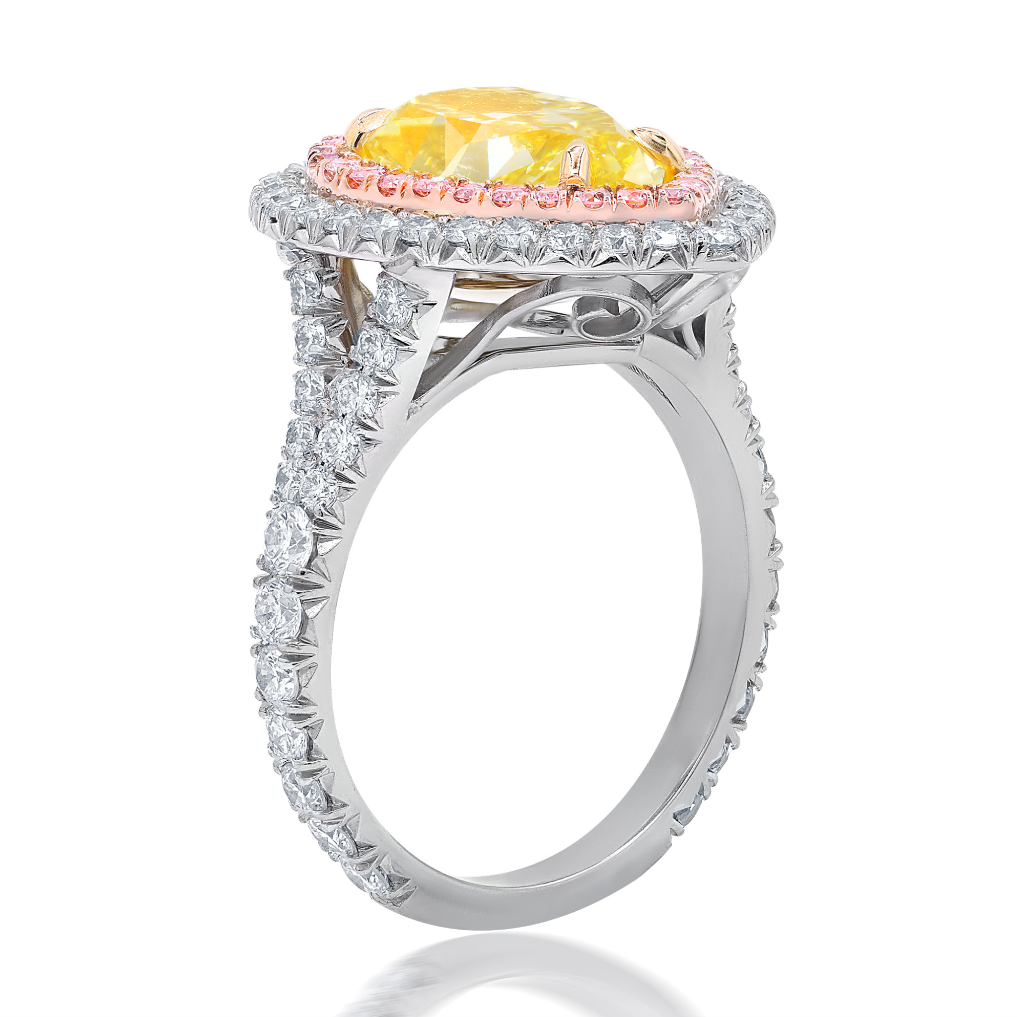 GIA certified yellow diamond engagement ring in platinum and gold