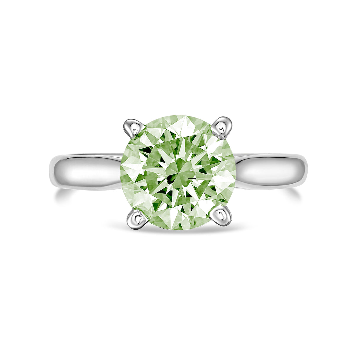 Lab-Grown Green Round Diamond Solitaire Ring, 14k Gold