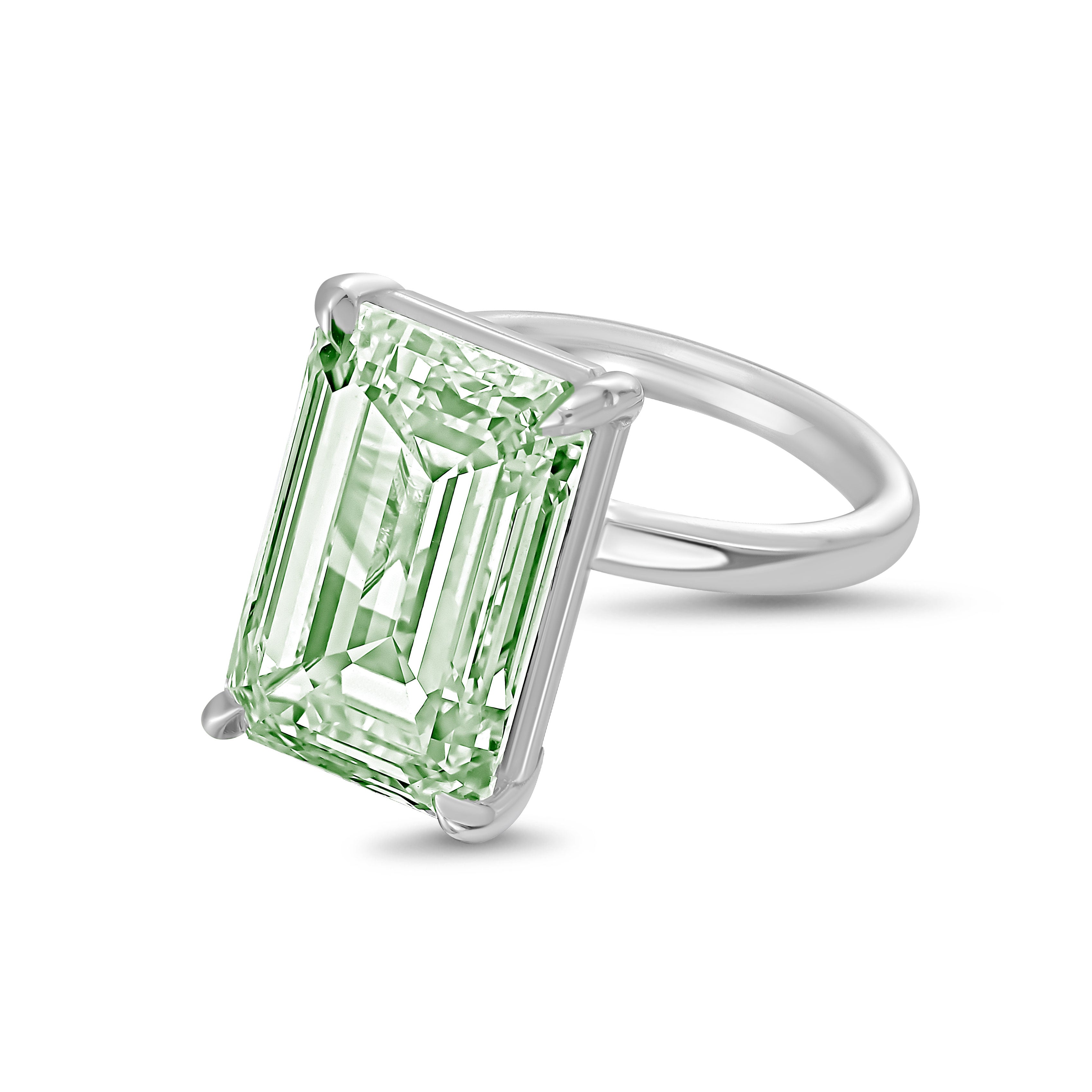 Lab-Grown Green Emerald-Cut Diamond Solitaire Ring, 18k Gold