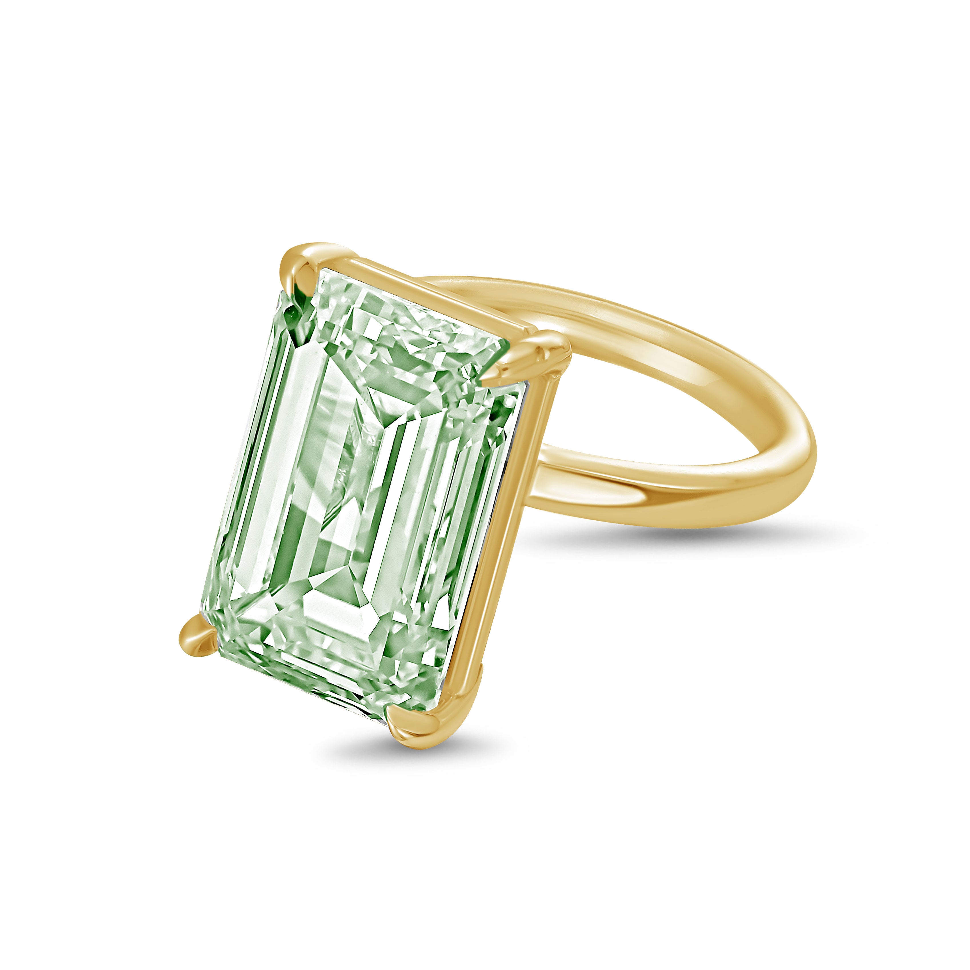 Lab-Grown Green Emerald-Cut Diamond Solitaire Ring, 18k Gold