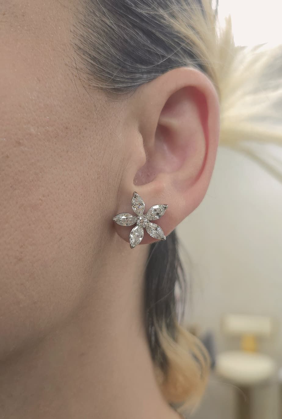 Marquise & Round Diamond Flower Stud Earring