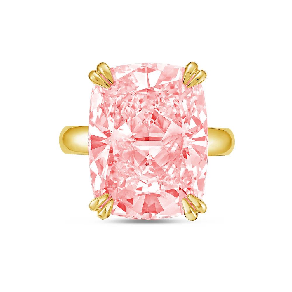 Lab-Grown Pink Elongated Cushion Diamond Double Claw Engagement Ring, 14K Gold