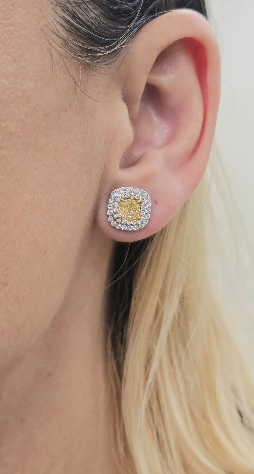 2.45ct Fancy Yellow Diamond Halo Stud Earring