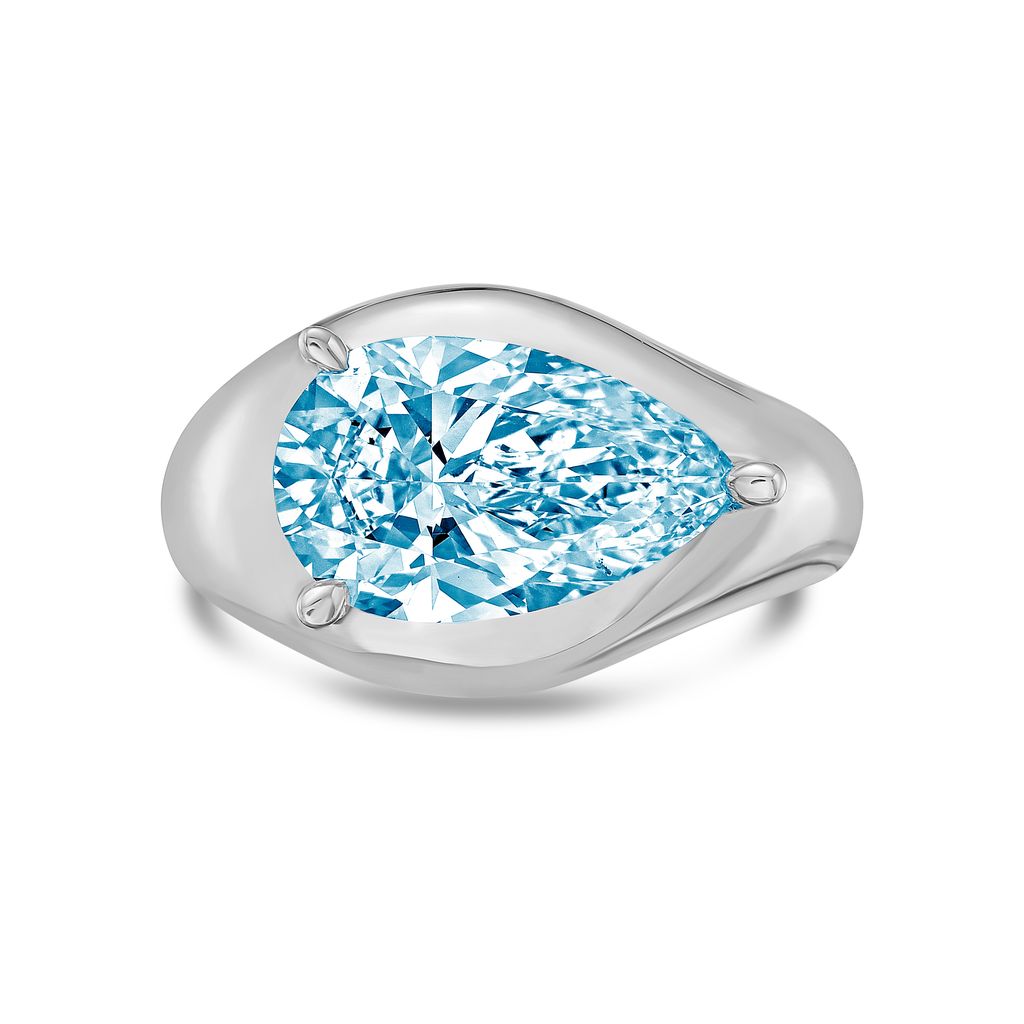 Lab-Grown Blue East-West Pear Diamond Dome Ring, 14k Gold