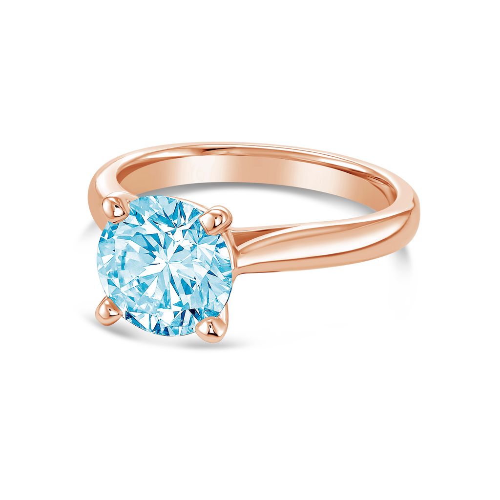 Lab-Grown Blue Round Diamond Solitaire Ring, 14k Gold